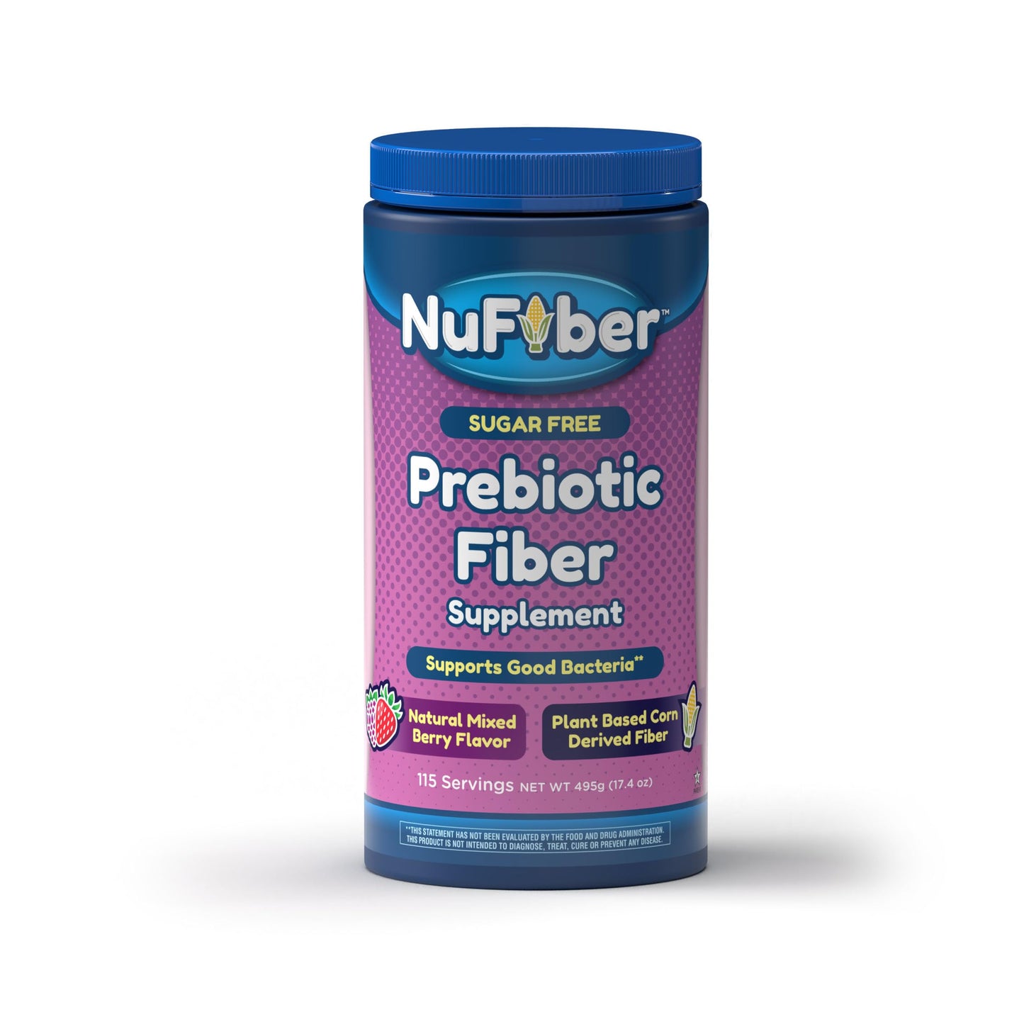NuFiber Fiber Supplement, Daily Prebiotic Fiber, Natural Mixed Berry Flavor, Powder, 17.4 oz