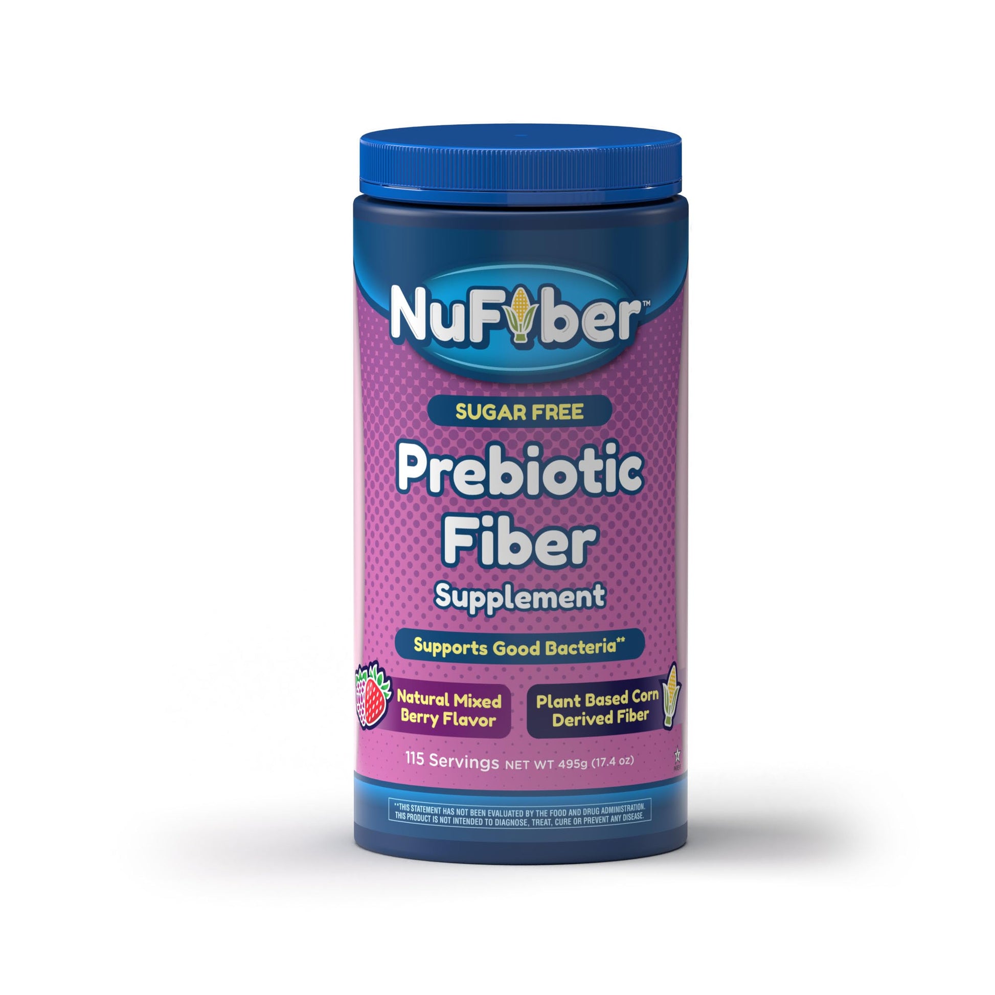 NuFiber Fiber Supplement, Daily Prebiotic Fiber, Natural Mixed Berry Flavor, Powder, 17.4 oz