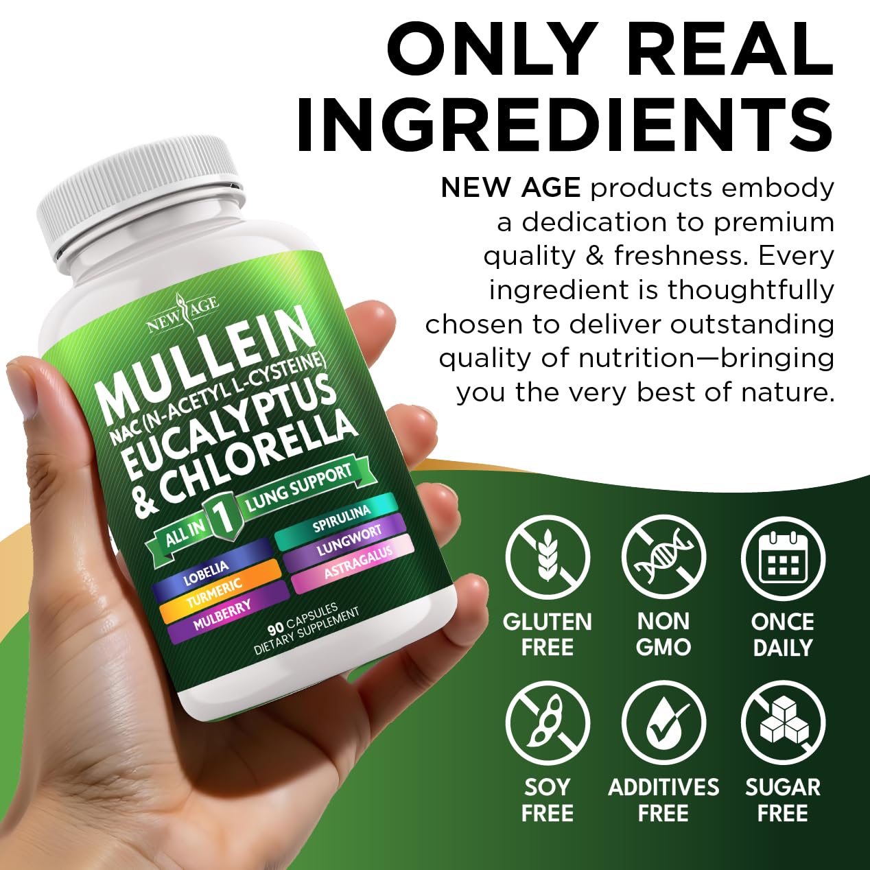 NEW AGE Mullein Leaf Extract for Lungs Cleanse NAC Supplement, Capsules, 270 Count