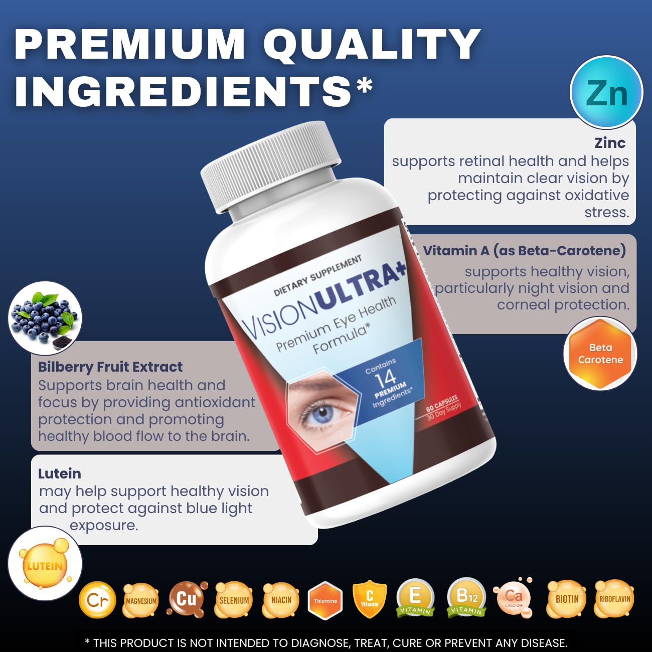 SuppNature VisionUltra+ Eye Support Supplement Premium Blend Capsule 60 Count