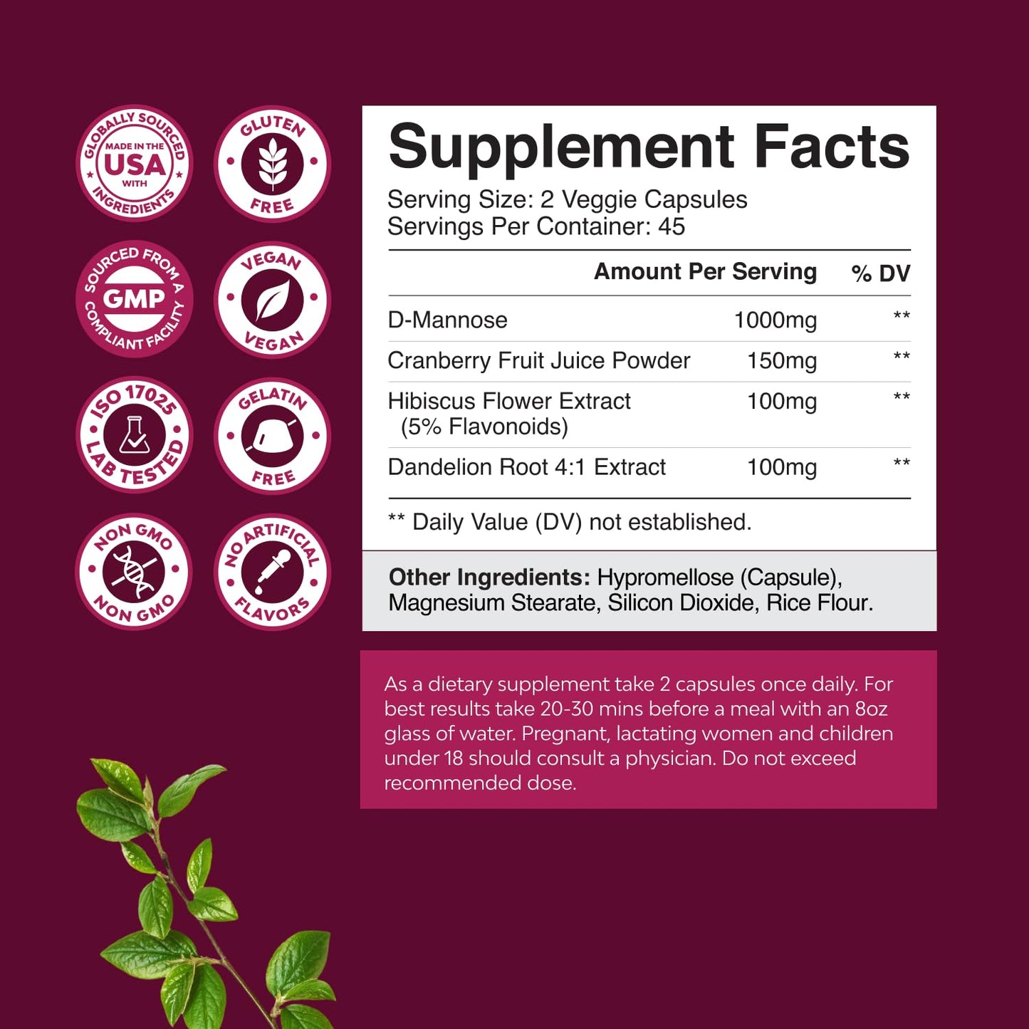 Natures Craft D-Mannose for Urinary Tract Health, 90 Capsules