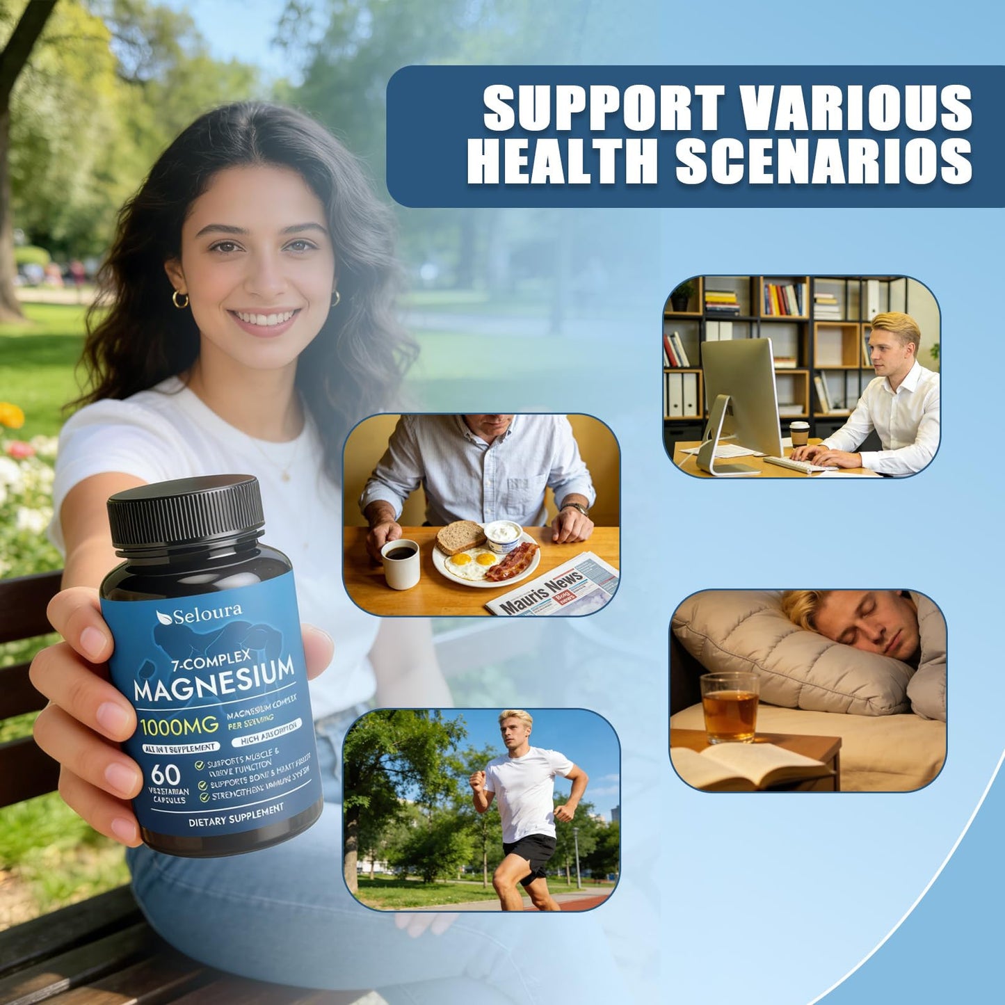 Optikind Seloura Magnesium 7 Complex – Muscle & Energy Support Supplement, Capsules, 60 Count