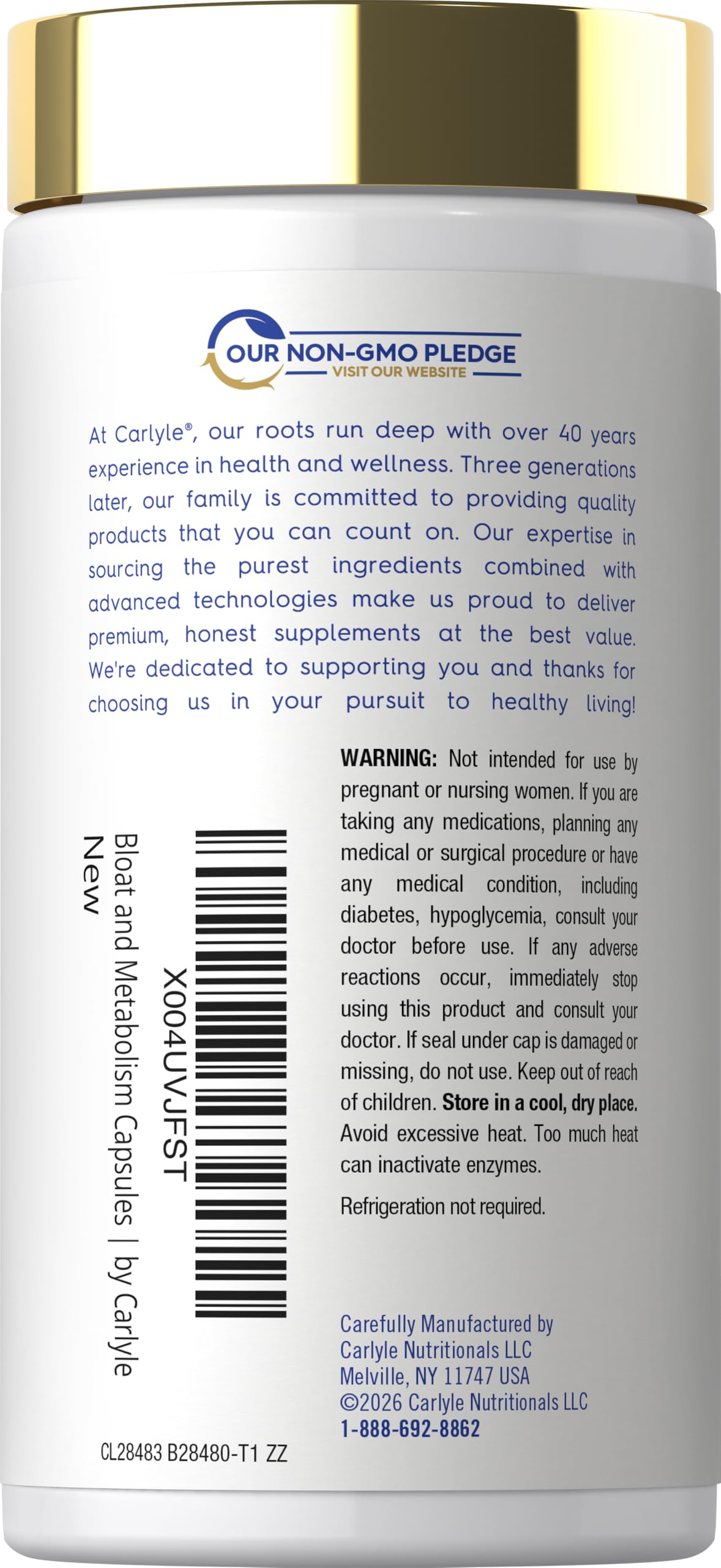 Carlyle Bloat and Metabolism Probiotic Capsule, 90 Count