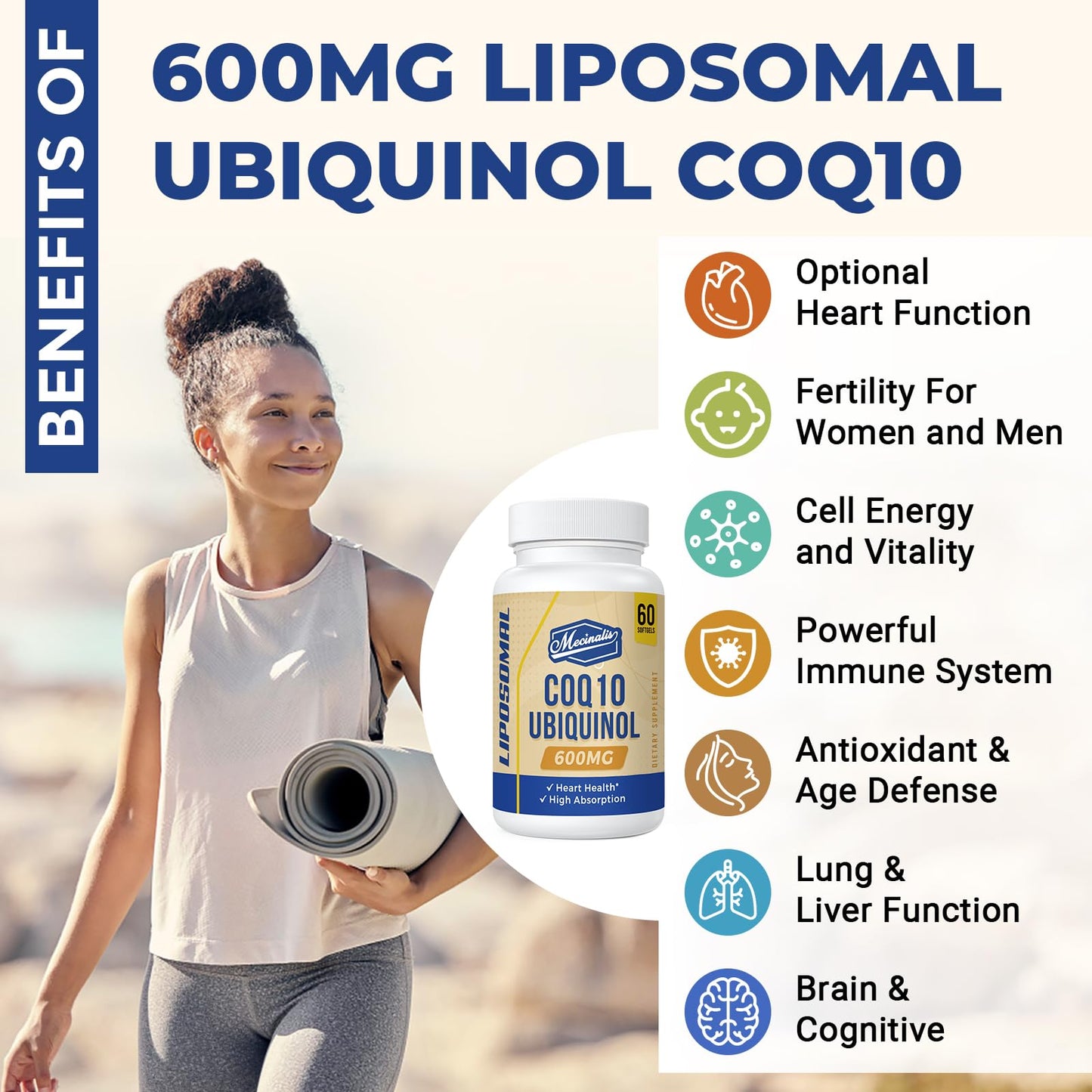 Mecinalis Liposomal CoQ10 Ubiquinol 600mg Softgels, 60 Softgels