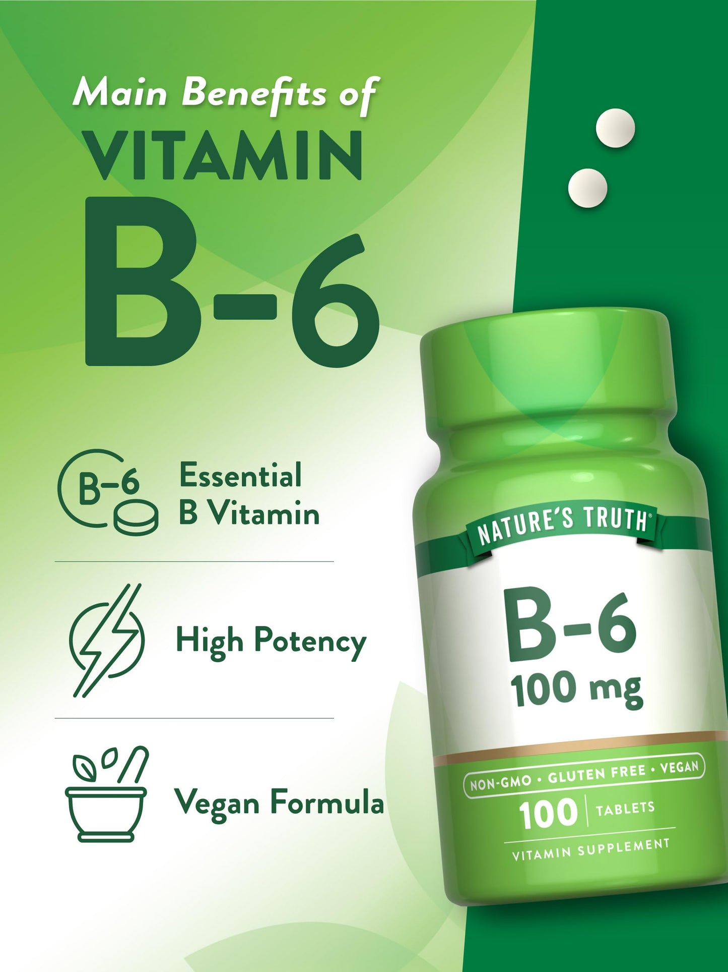Nature's Truth Vitamin B6 Tablets, 100 Count