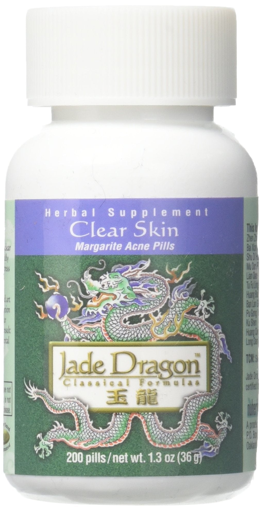 Jade Dragon Clear Skin or Margarite Acne Pills Tablets 200 Tablets