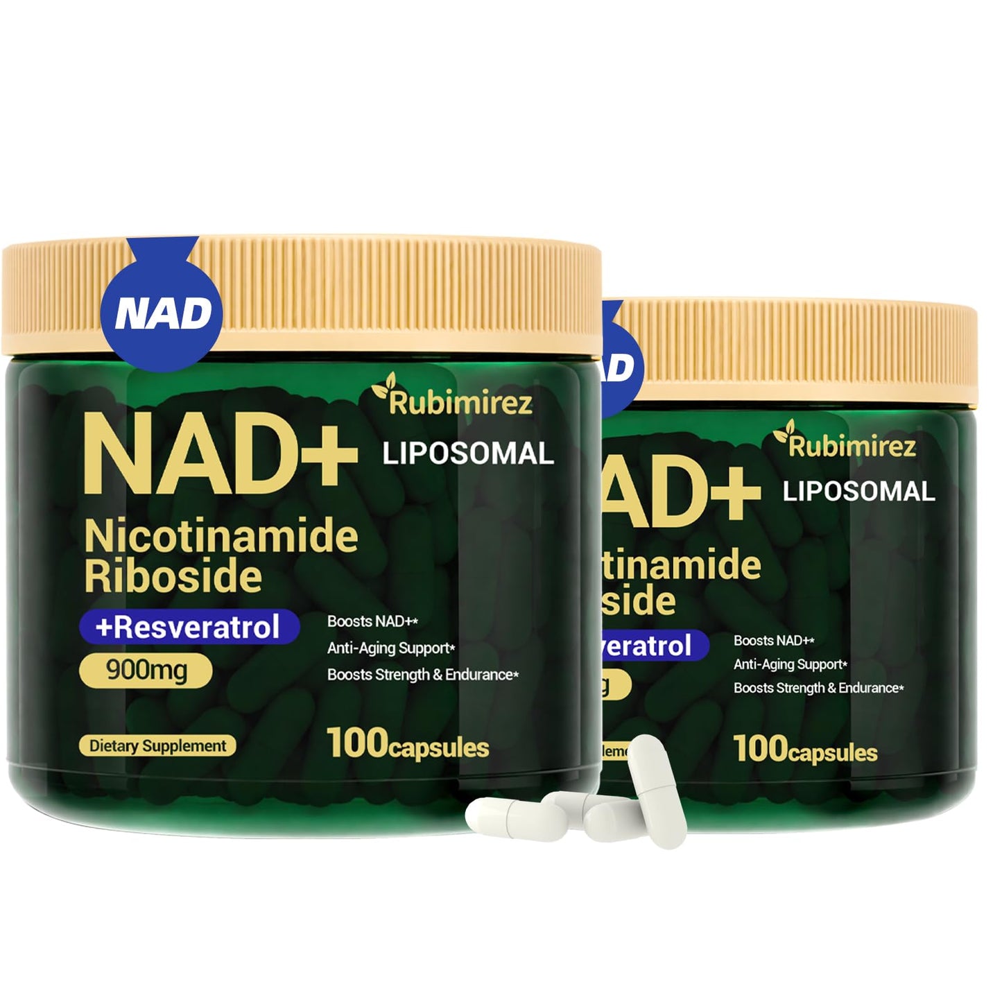 Rubimirez NAD+ Supplement with Nicotinamide Riboside & Resveratrol 900mg, Capsules, 200 Count