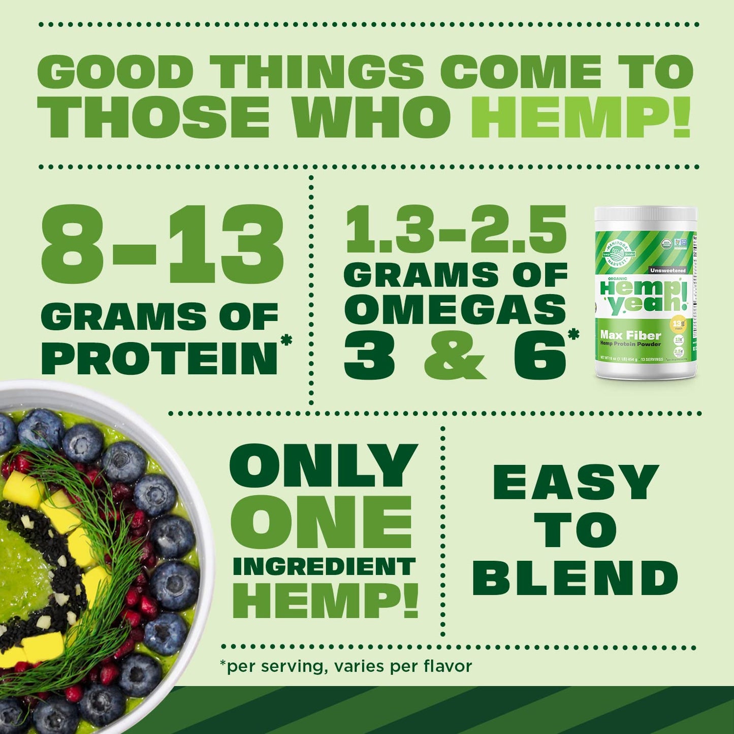 Manitoba Harvest Hemp Yeah Organic Max Fiber Protein Powder, Vanilla, 16 oz