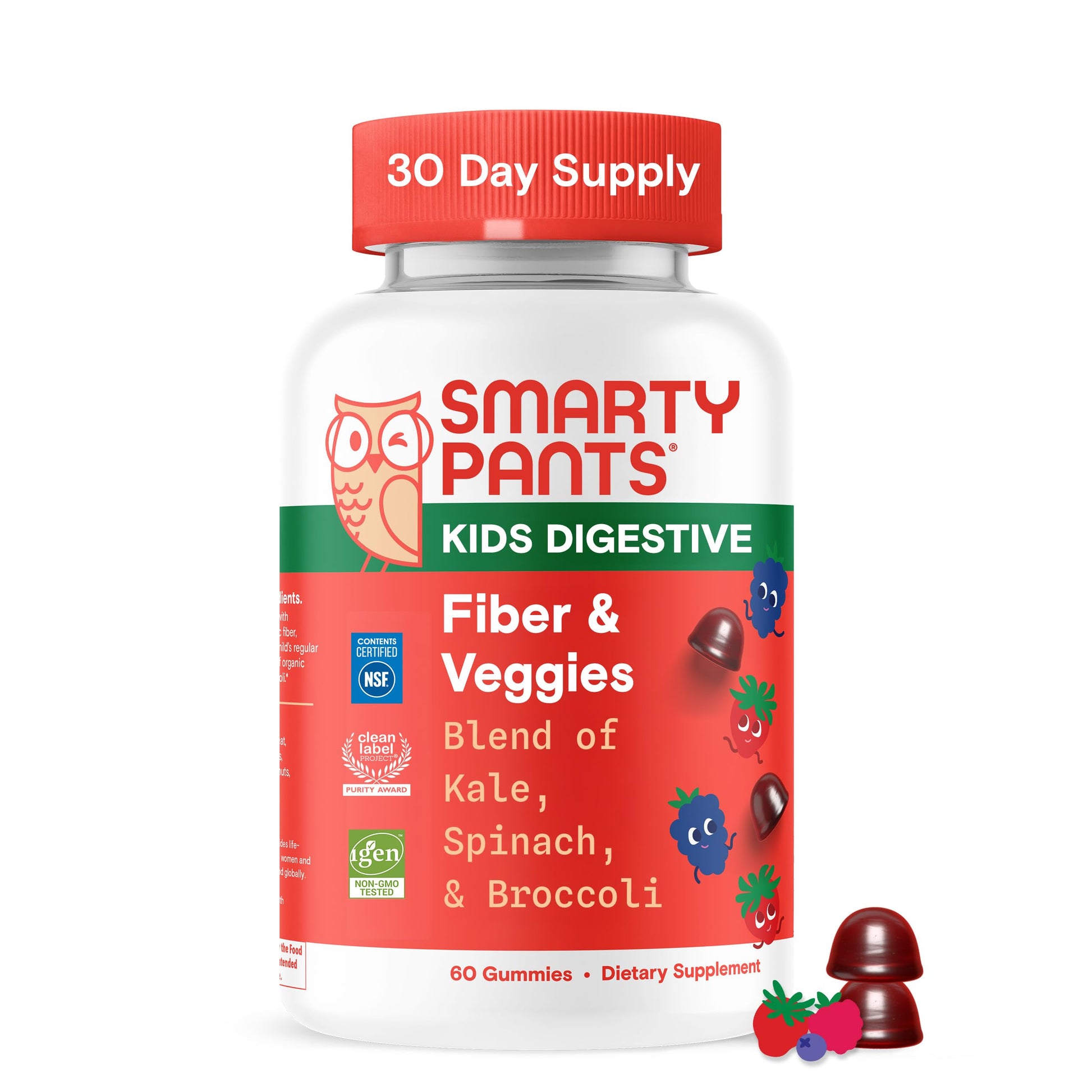 SmartyPants Kids Fiber & Veggies Prebiotic Fiber Gummies, 60 Count