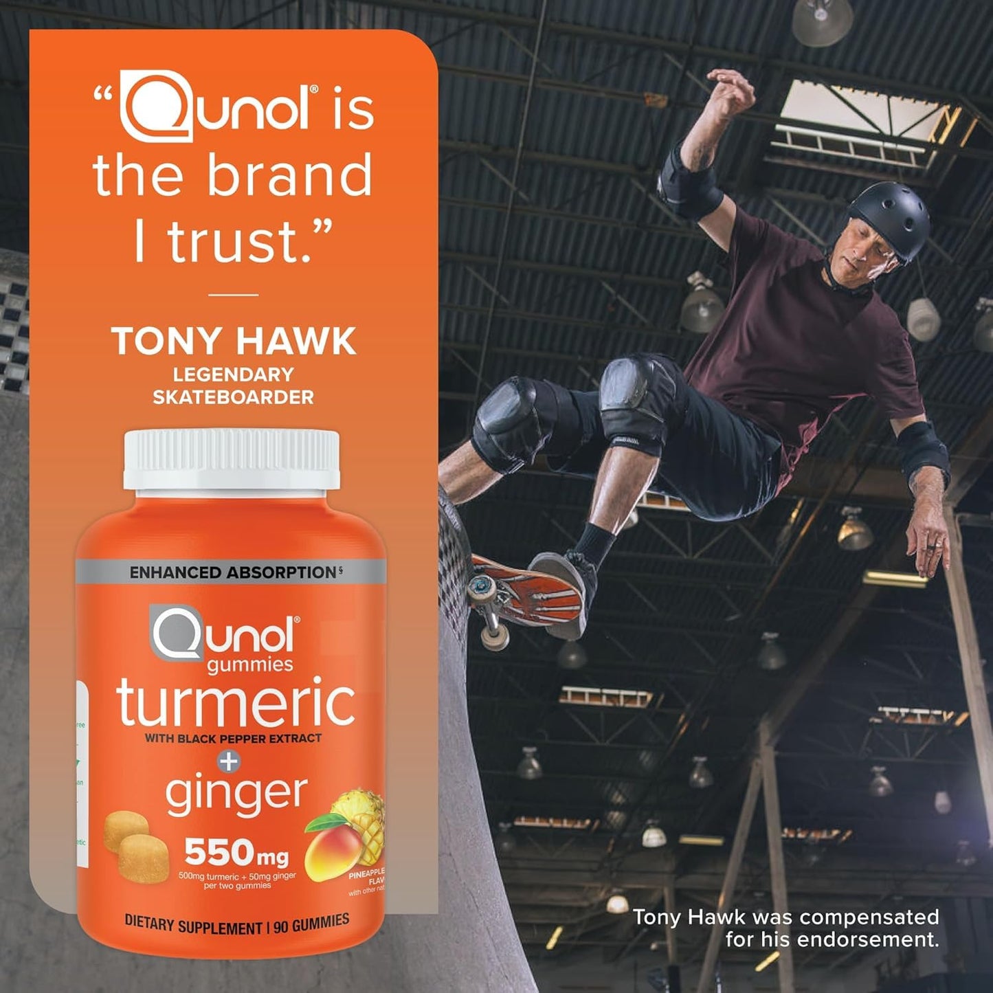 Qunol Turmeric and Ginger with Black Pepper Gummies, Turmeric Curcumin Supplement, Joint Health Support, 90 Gummies