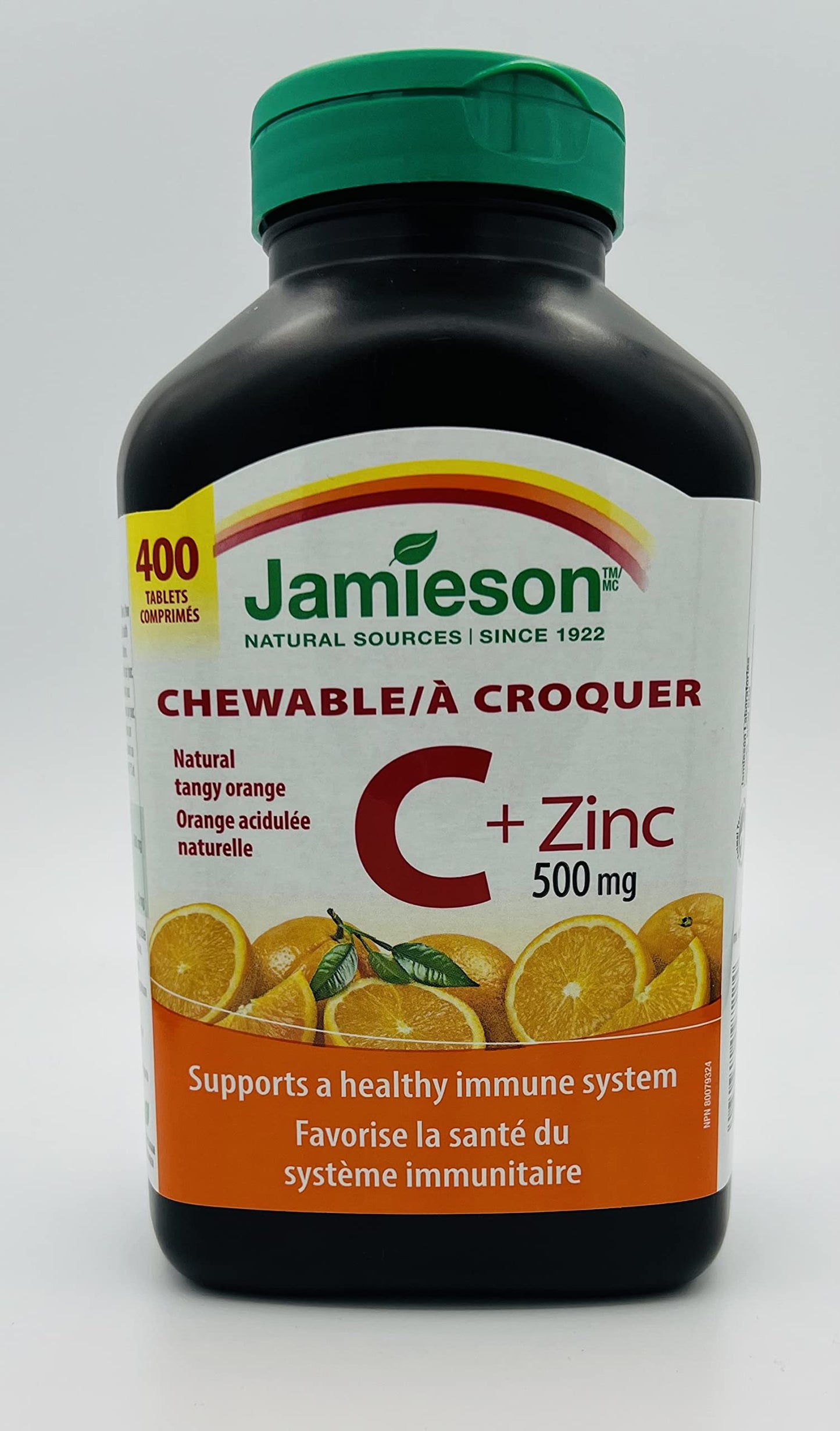 Jamieson Chewable Vitamin C + Zinc 500mg Tablet, Natural Tangy Orange, 1 Tablet