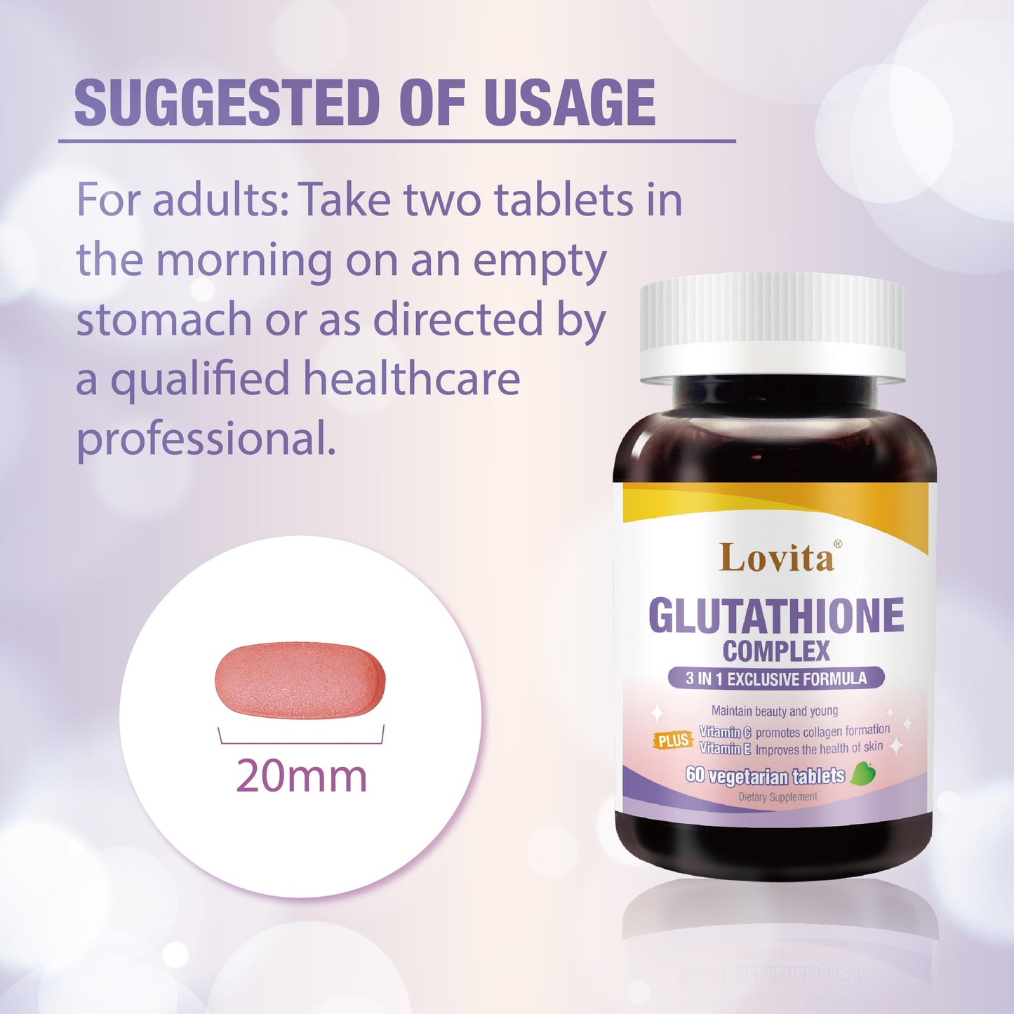 LOVITA Glutathione Complex 500mg Tablets, 60 Count