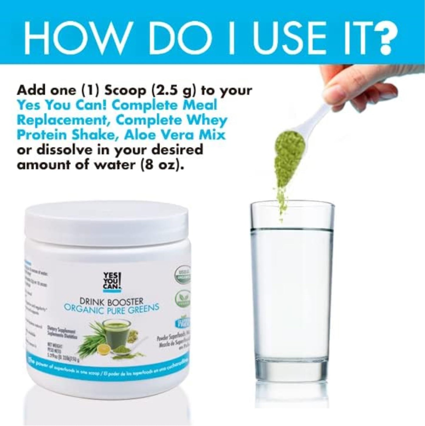 Yes You Can! Drink Booster Organic Greens Superfood Powder 10.58 oz (Pack of 2)