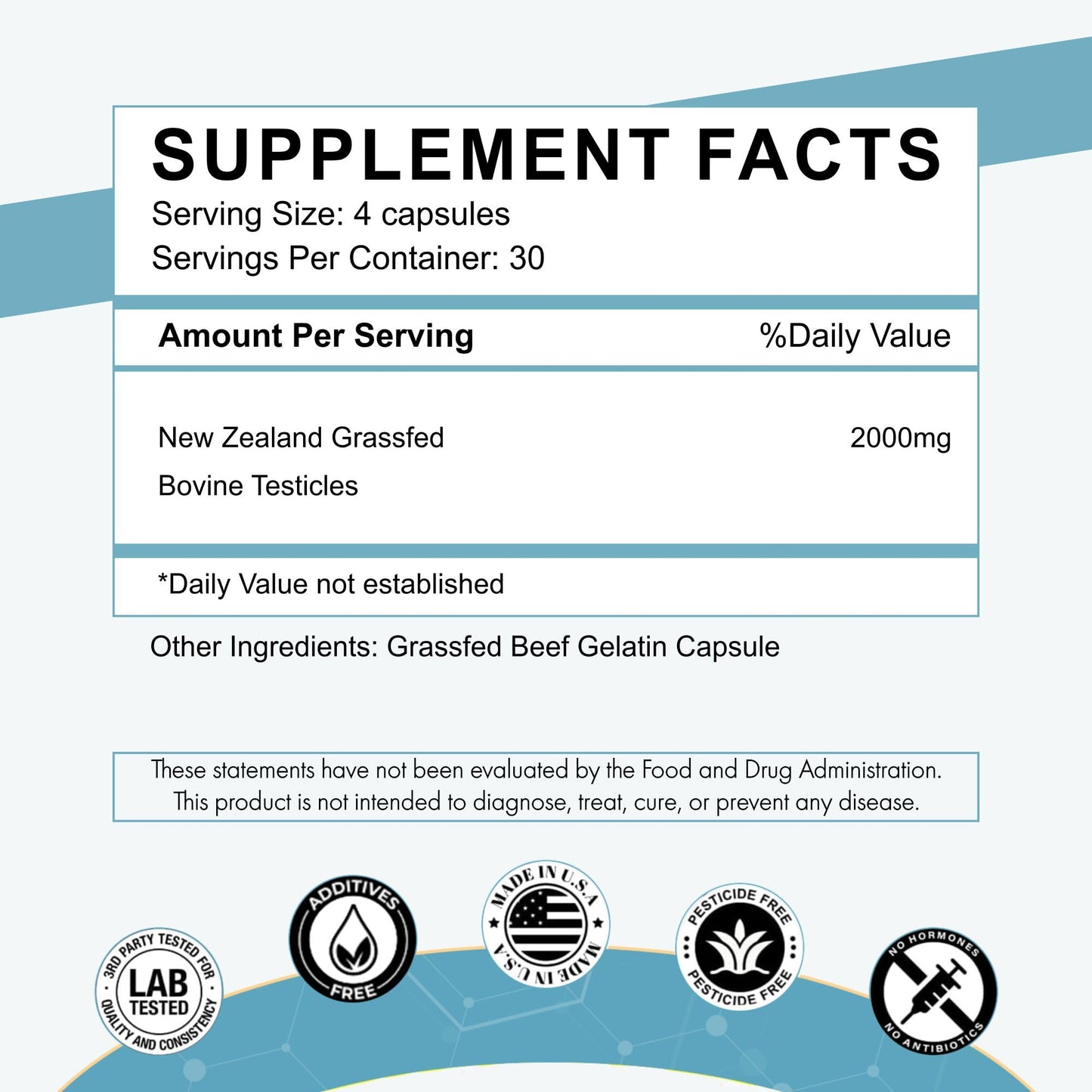 Primal Being Grassfed Beef Testes Capsules, 120 Count