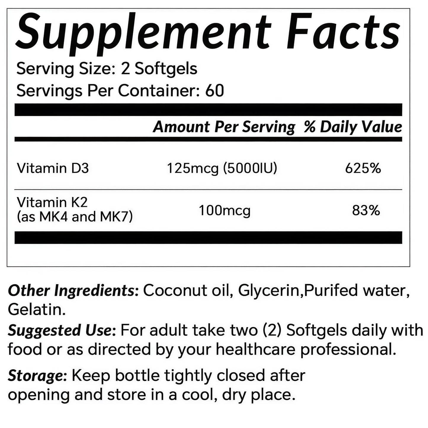 LIIFE Vitamin D3 + K2 (5000 IU D3 / 100mcg MK7 and MK4) Softgels, 360 Count