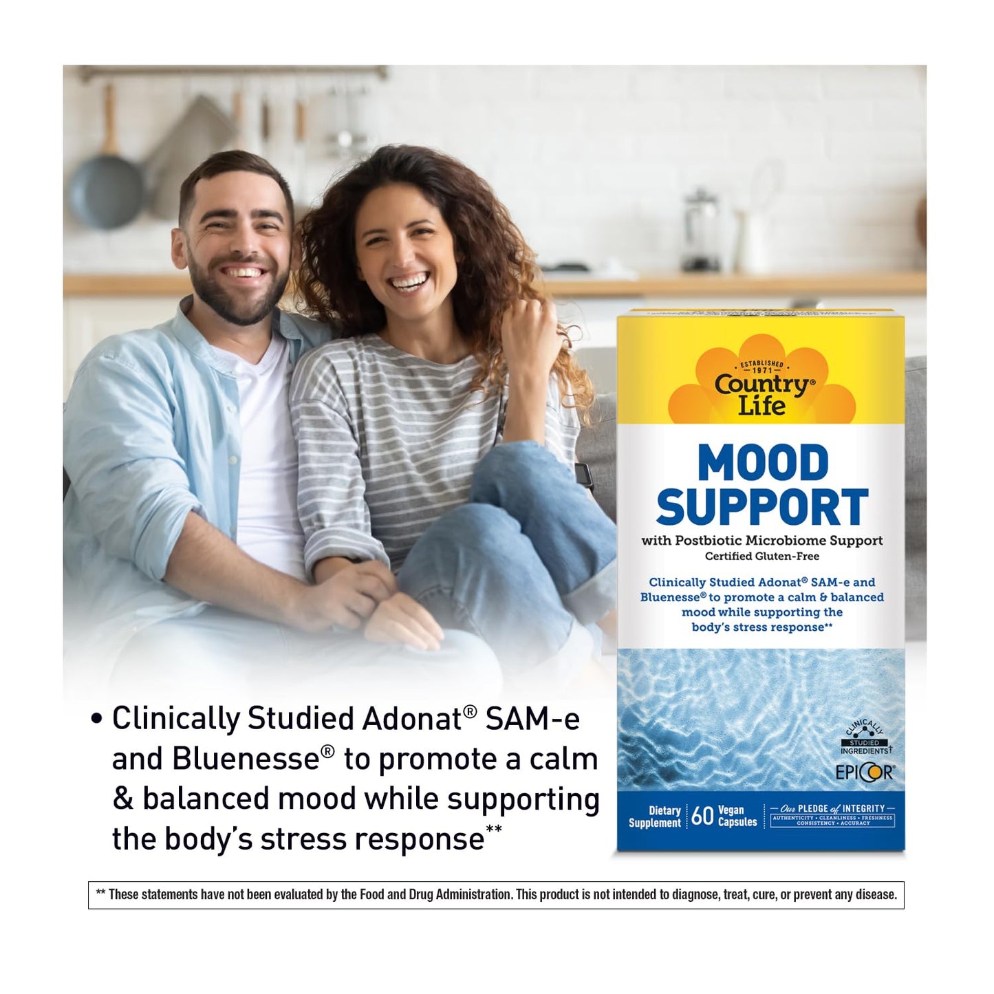 Country Life Mood Support Supplement Capsules, 60 Count