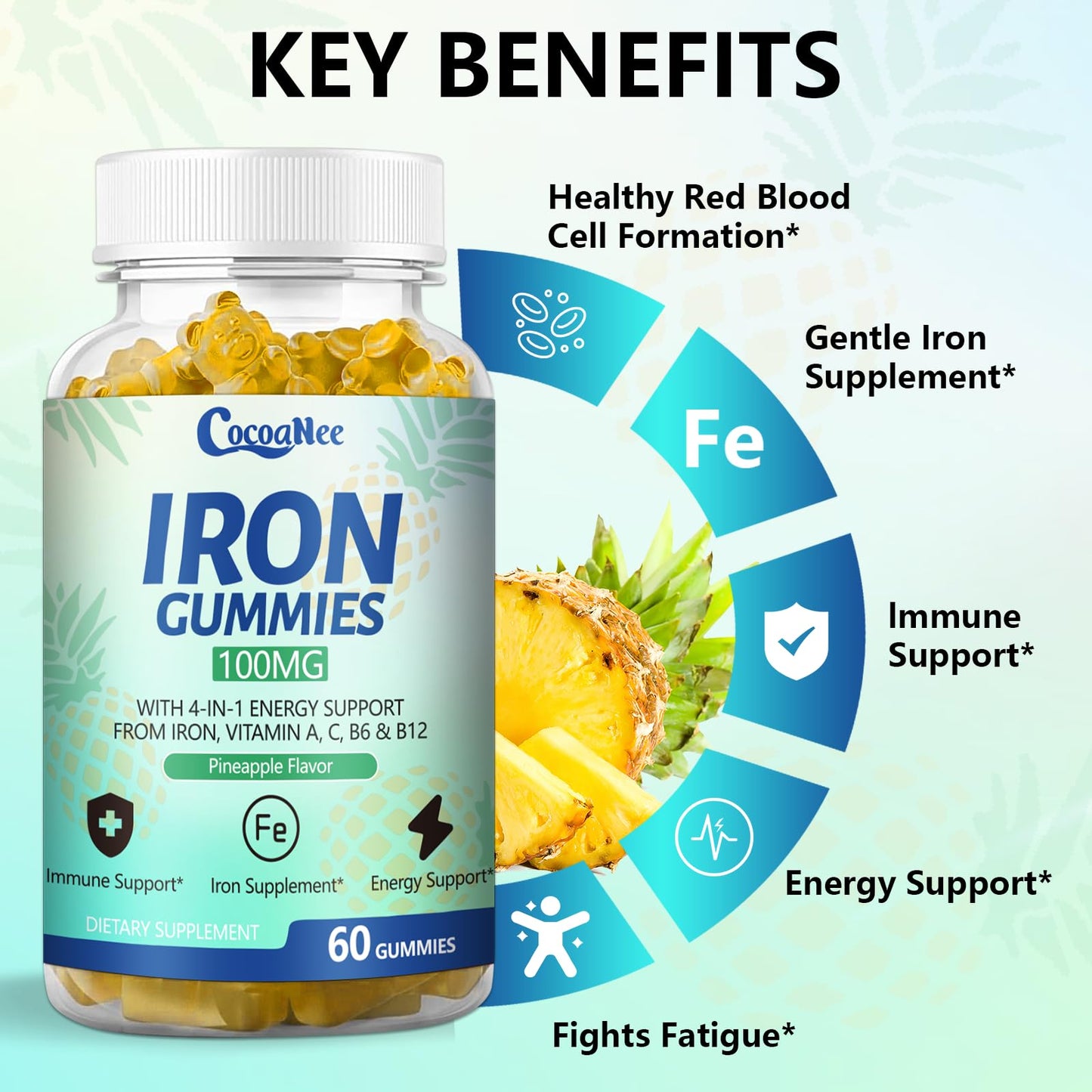 CocoaNee Iron Supplements Gummies 60 Count