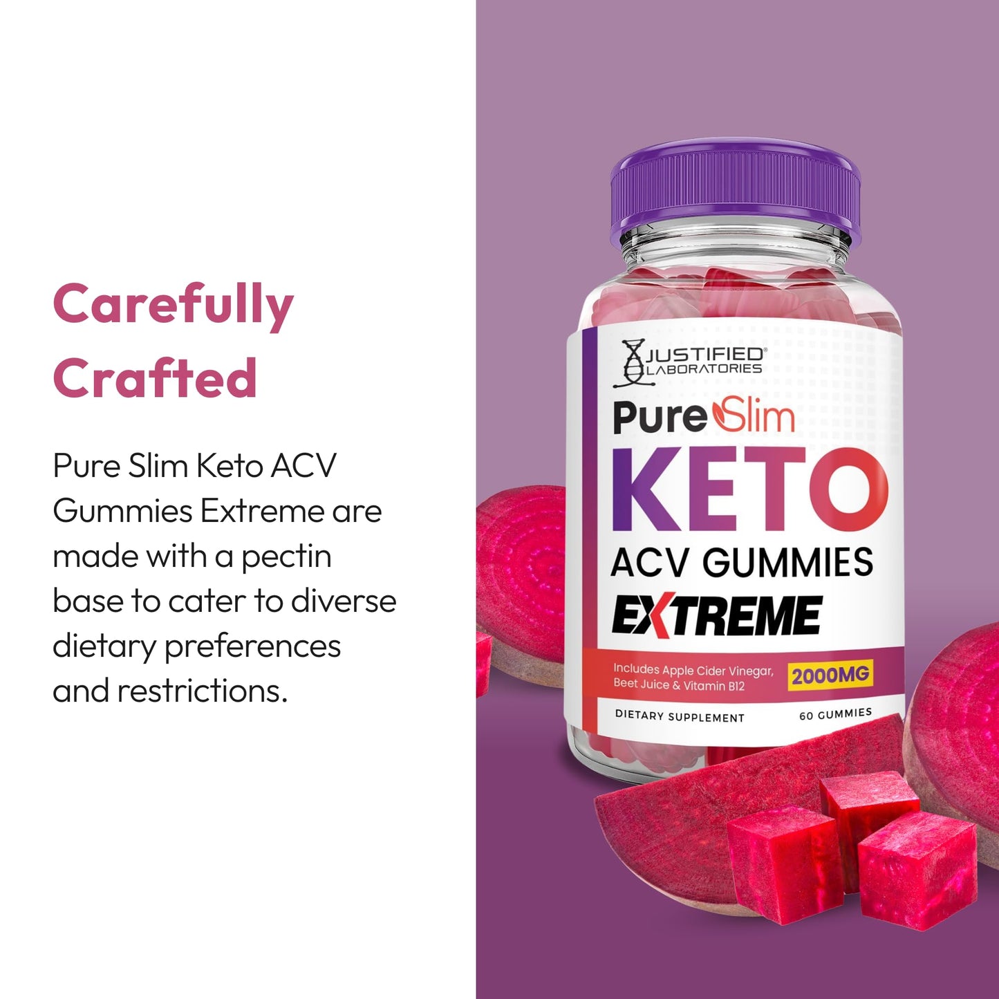 Justified Laboratories Pure Slim Keto ACV Gummies Extreme 60 Count