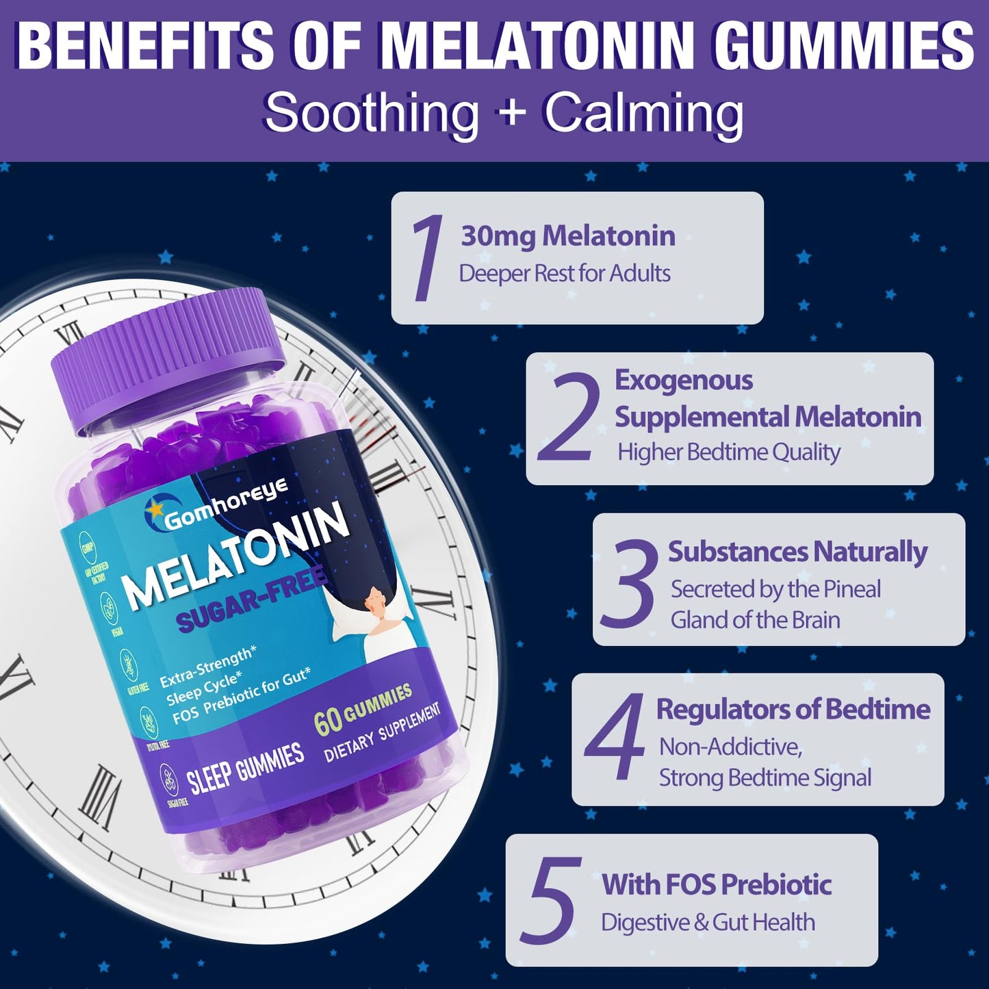Gomhoreye Melatonin Gummies for Adults, Maximum Strength, Sugar Free, 120 Gummies