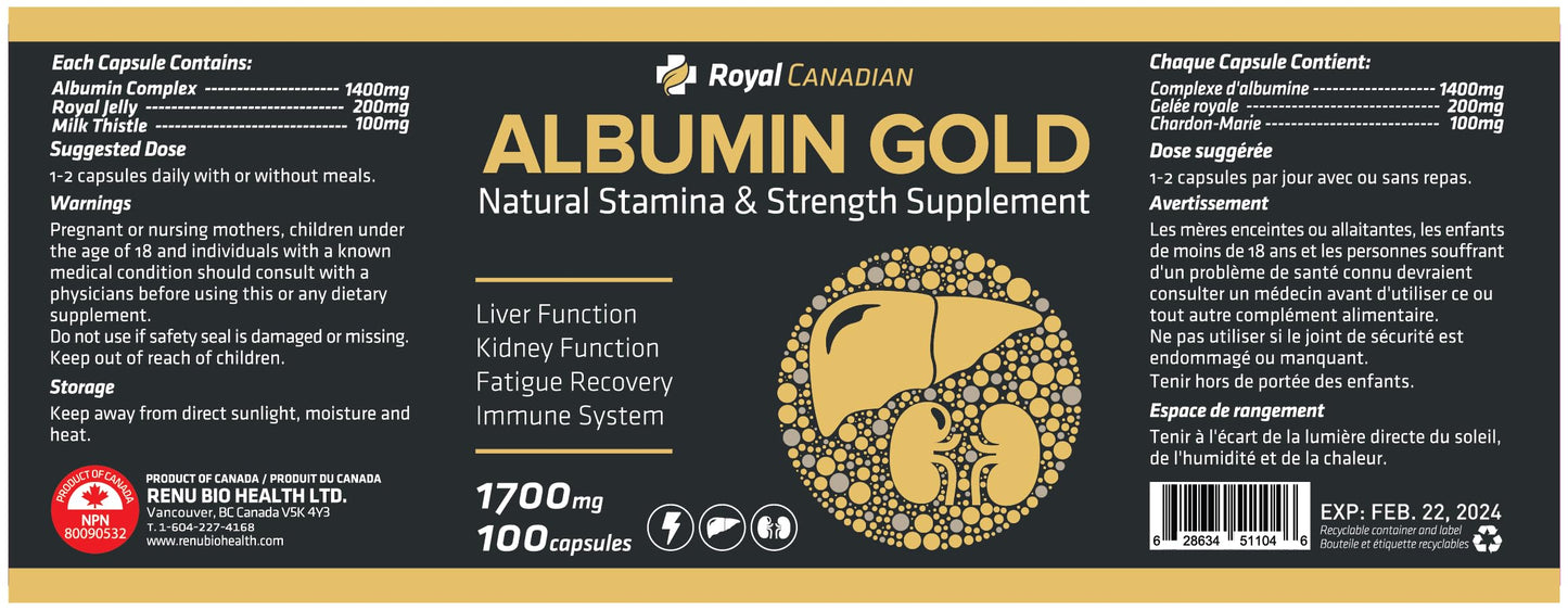 Royal Canadian Albumin Gold 1700mg Capsule, 100 Capsules