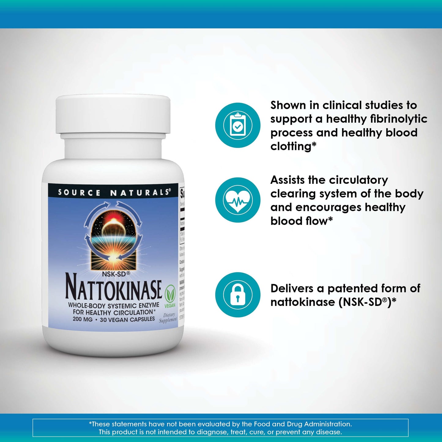 Source Naturals NSK-SD Nattokinase Whole Body Systemic Enzyme for Healthy Circulation 200 mg Capsule, 30 Count