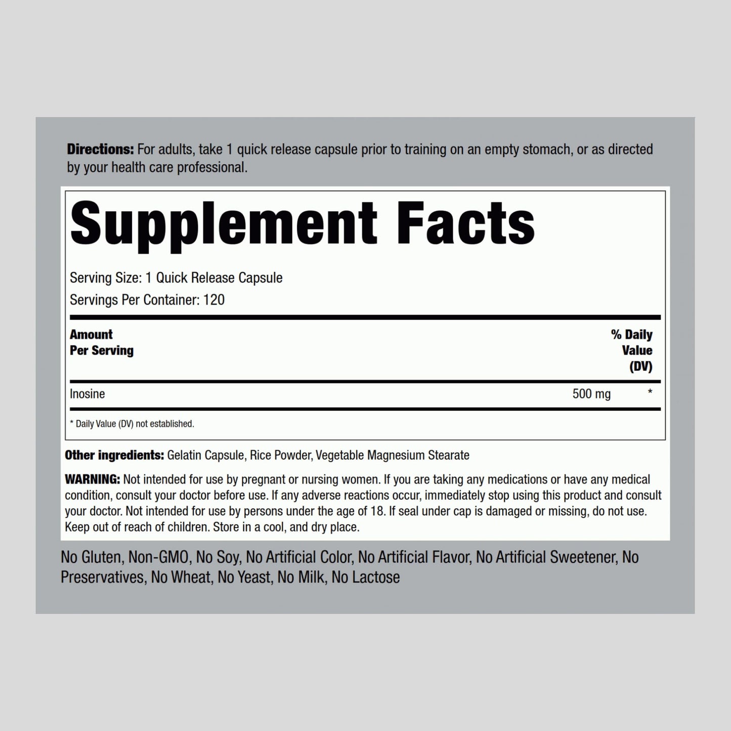 Piping Rock Inosine 500mg Capsules 120