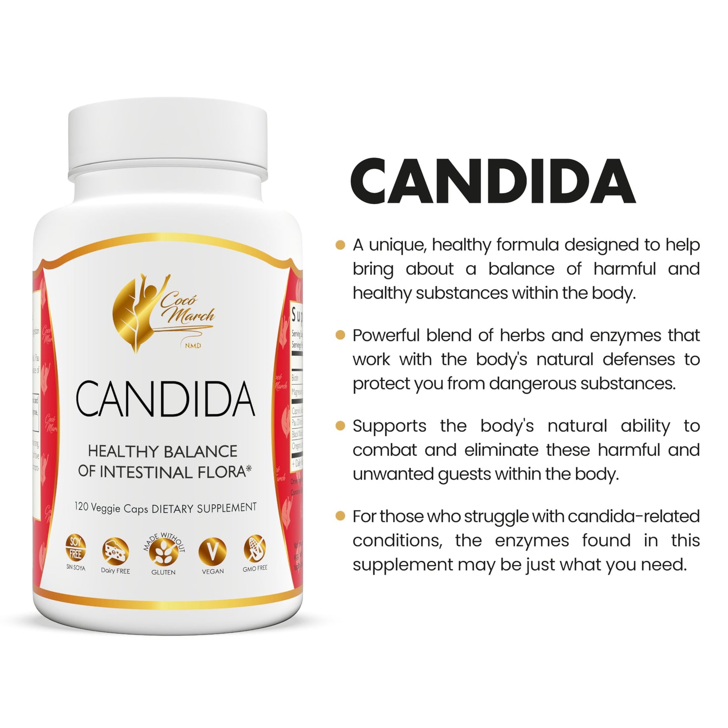Cocó March N.M.D Candida Cleanse 30 Day Herbal Detox with Digestive Enzymes Capsule 120 Count
