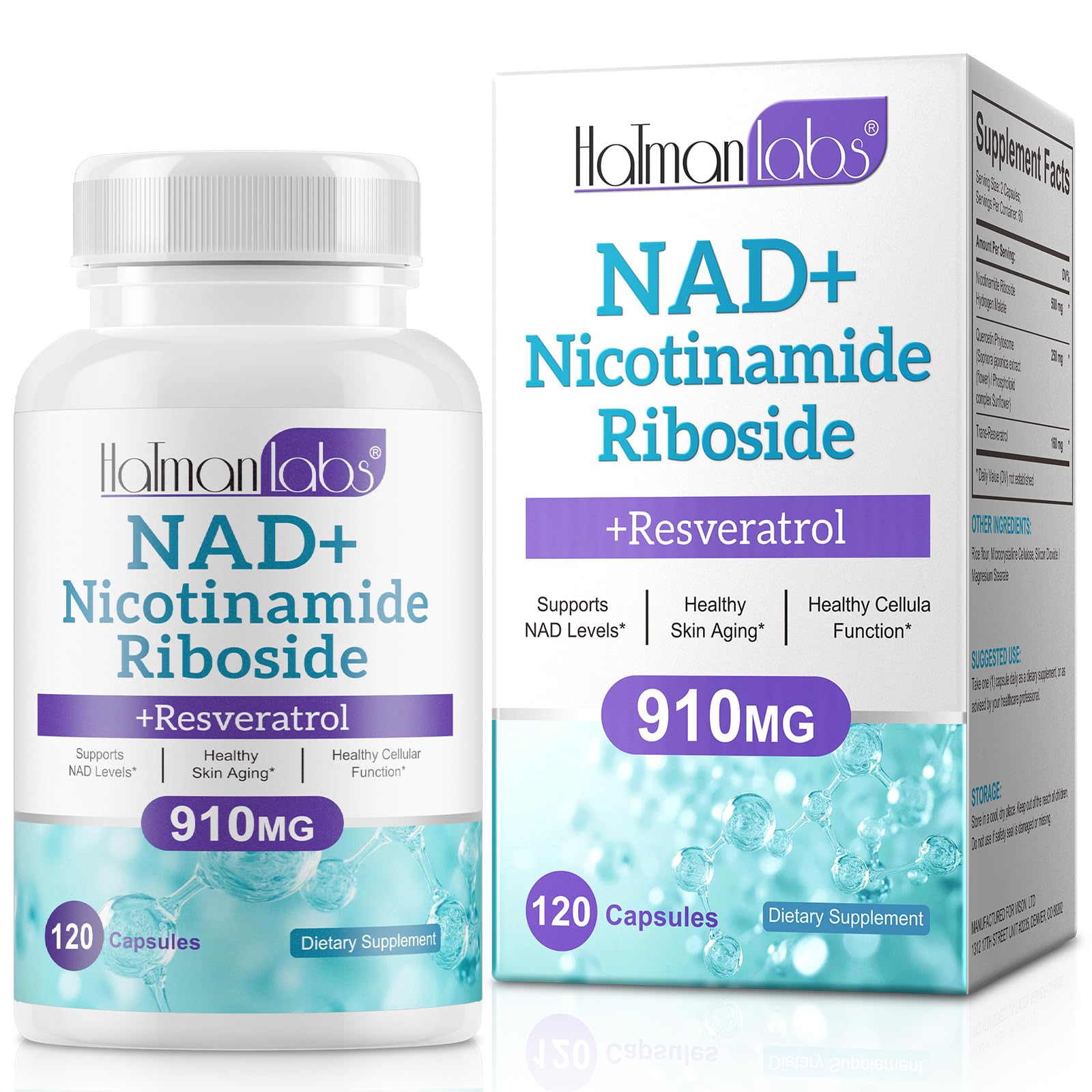 Generic NAD+ Supplement 500mg with Nicotinamide Riboside & Resveratrol – Cellular Energy, Healthy Aging & Mental Clarity Support 120 Capsules