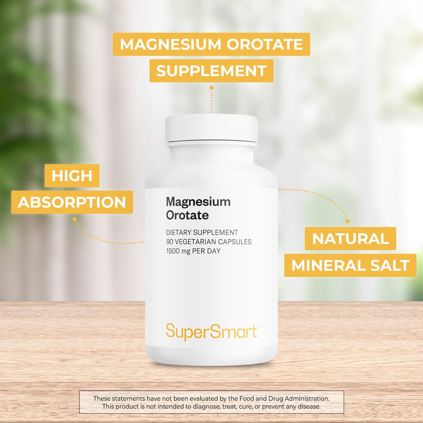 Supersmart Magnesium Orotate 1500mg per Day - High Absorption Magnesium Supplement, Non-GMO & Gluten Free, 90 Capsules