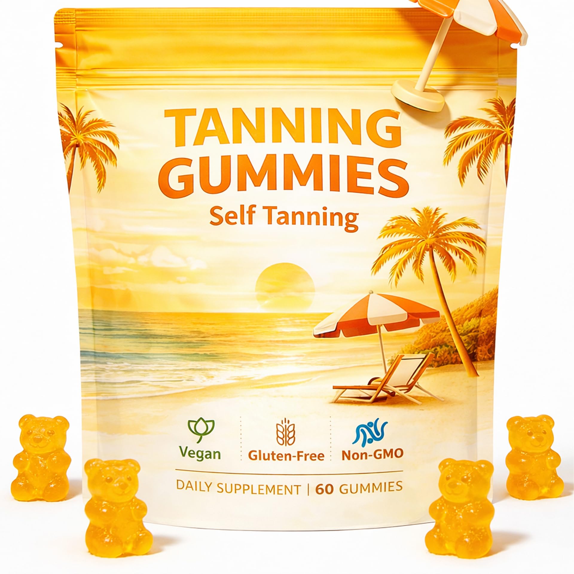 Ryurop Tanning Gummies Advanced Self-Tanning Support with Beta Carotene, Astaxanthin, Vitamin C, Turmeric & Mango Extract, 60 Gummies