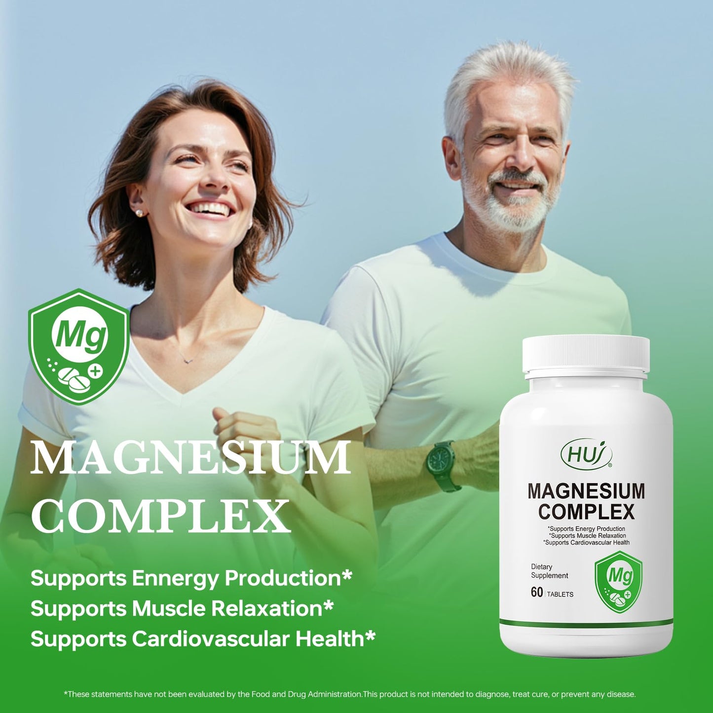 HUJ Magnesium Complex Supplement - Five Types of Magnesium - Supports Energy Production, Muscle Relaxation & Cardiovascular Health, 60 Tablets
