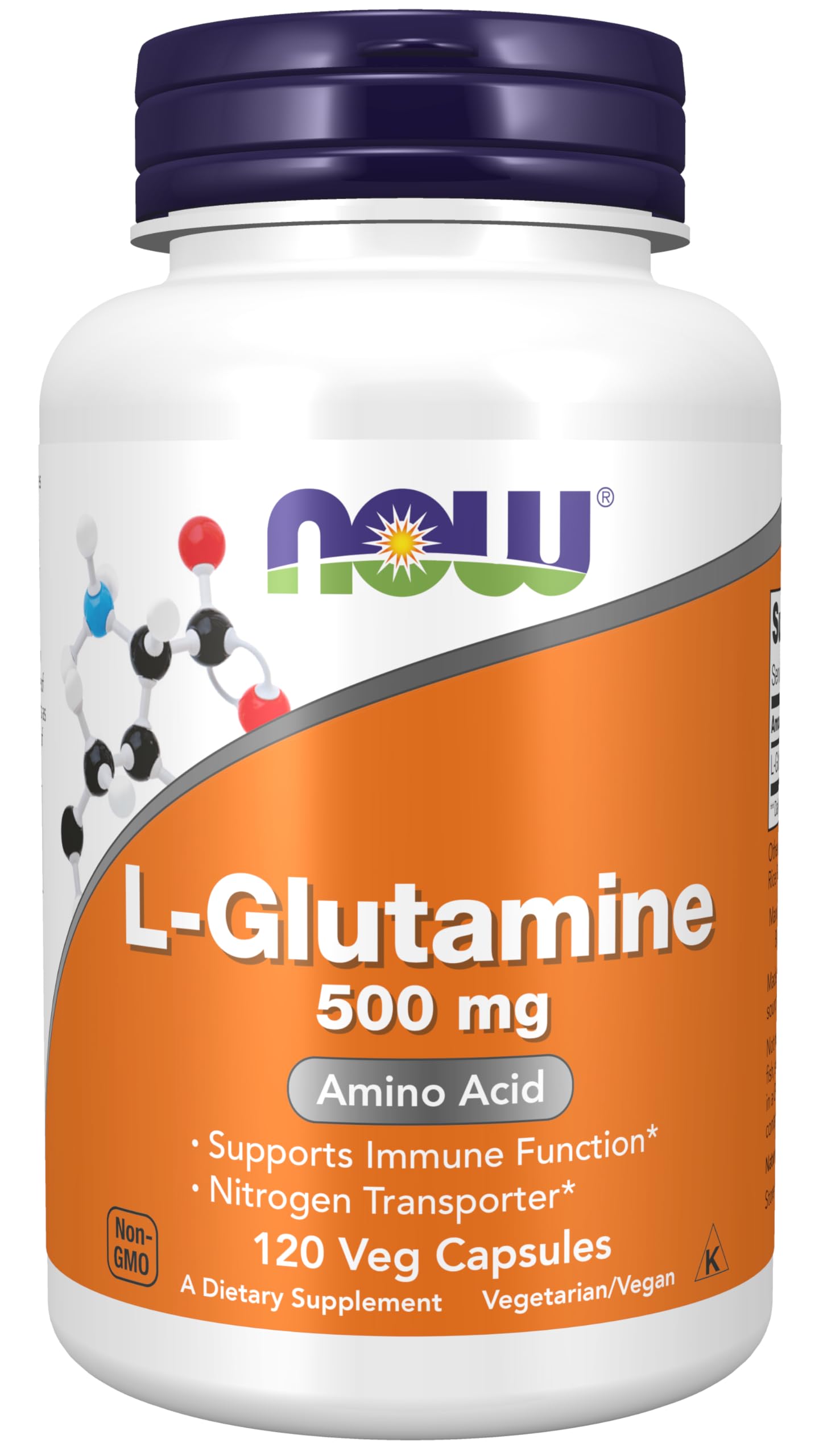 NOW Foods L-Glutamine 500 mg Nitrogen Transporter*, Amino Acid, Veg Capsules, 120