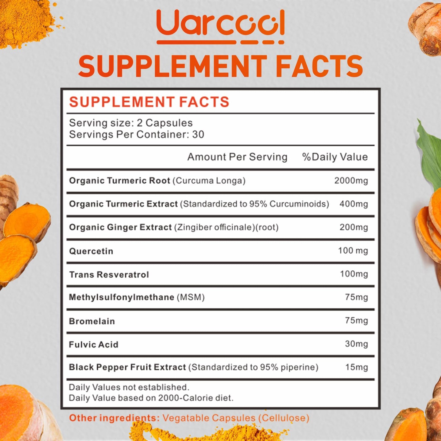 Uarcool Turmeric Curcumin Supplement Capsule 60 Count