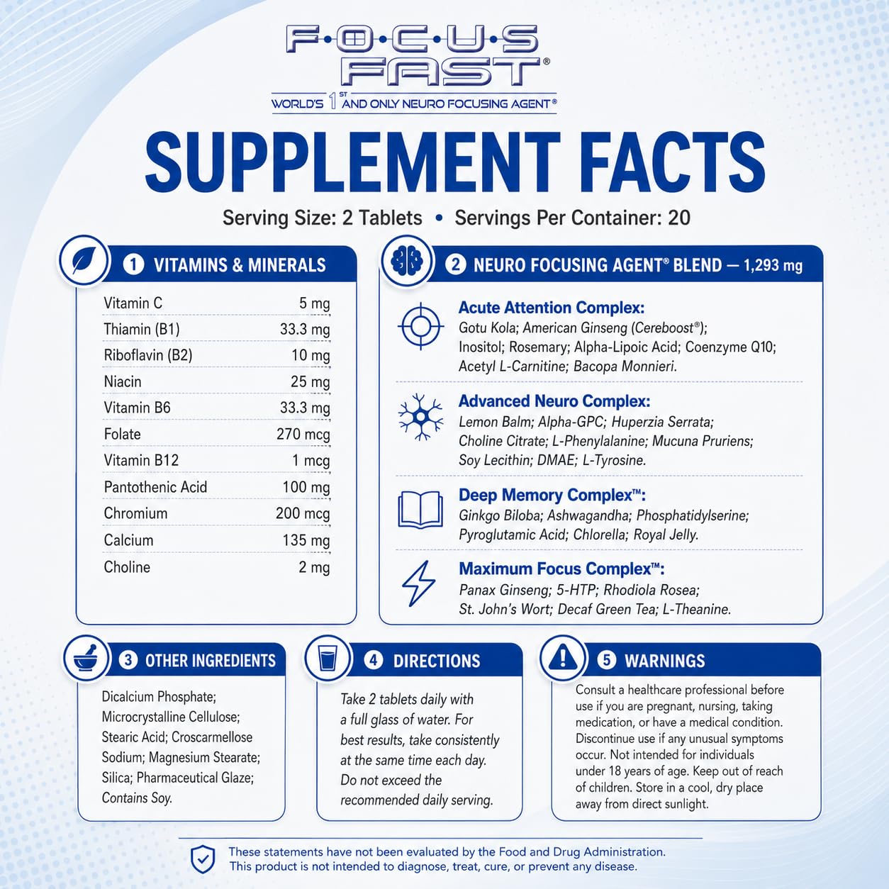 Focus Fast Brain Supplement Tablet - 40 Count