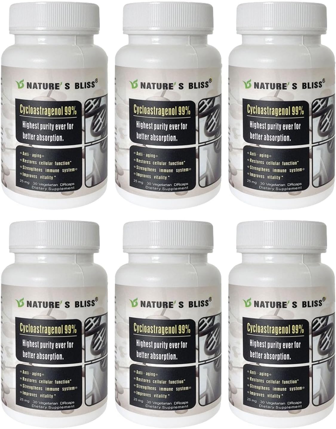 Nature'sbliss Cycloastragenol 25mg 99% Telomere Supplements Astragalus Root Extract 180 Capsules