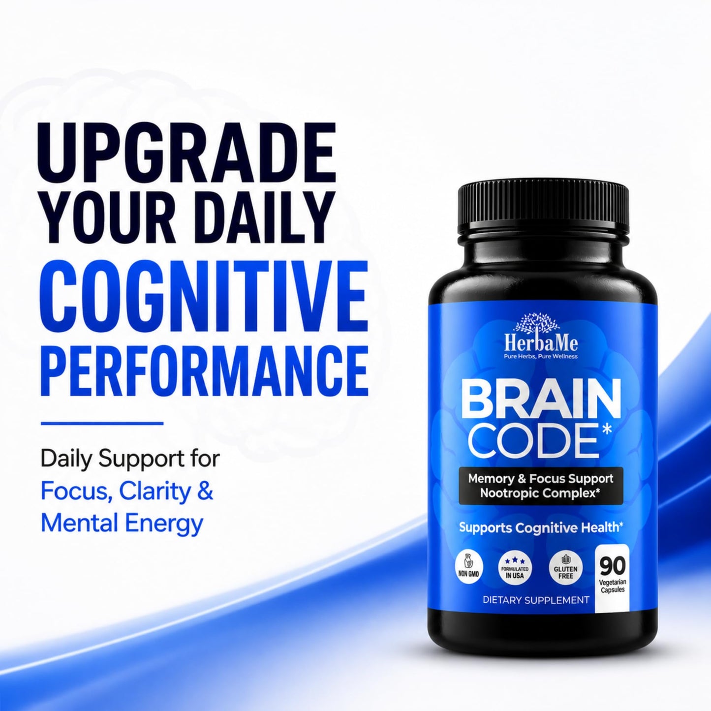 HerbaMe Nootropic Brain Supplement for Memory, Focus & Cognitive Support 90 Capsules