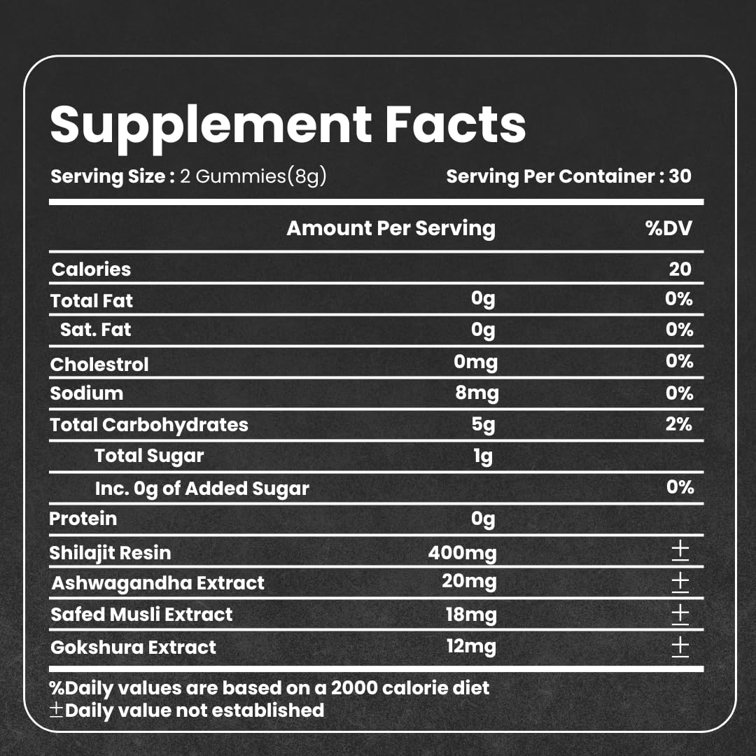 ROOTIVE Shilajit Gummies with Ashwagandha, Safed Musli & Gokshura, 60 Vegan Gummies
