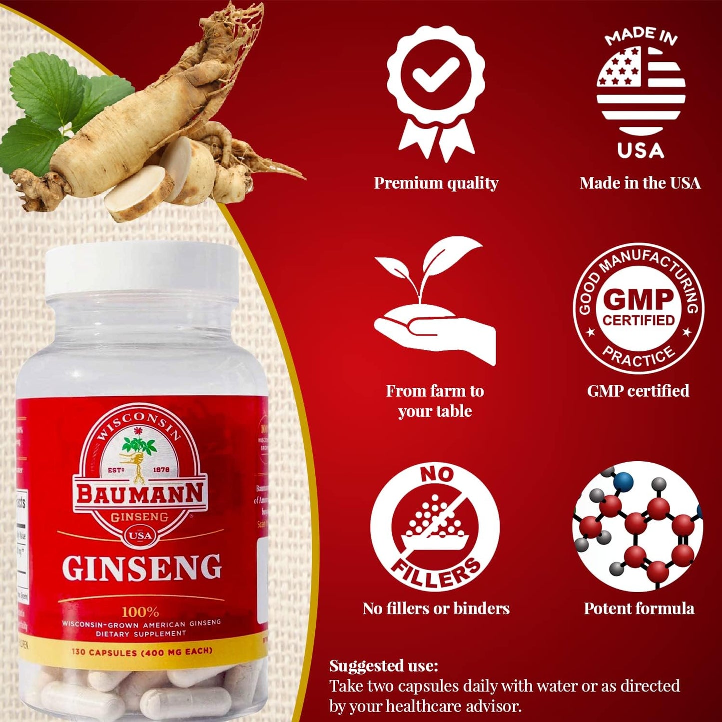 Baumann Wisconsin Ginseng Capsules 60 Capsules