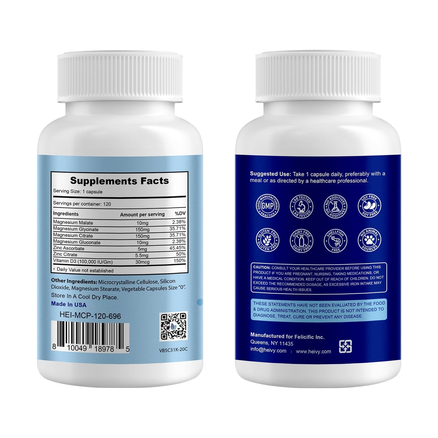 Heivy 4-in-1 Magnesium Complex with Zinc & Vitamin D3 Capsules, 120 Count