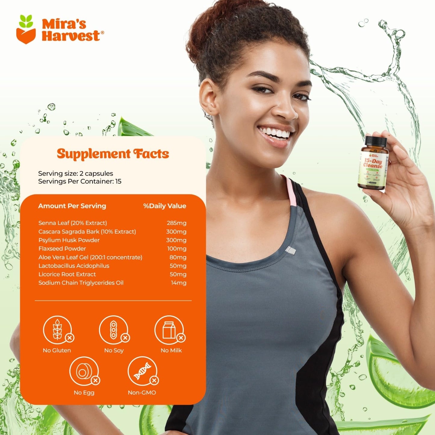 Mira’s Harvest 15-Day Cleanse - Two Phase Herbal Gut Cleanse for Men & Women Capsule 30 Count