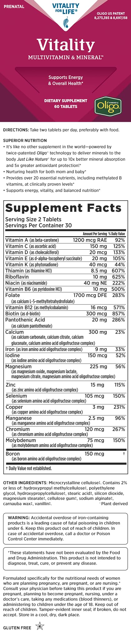 Melaleuca Multivitamin & Mineral Supplement for Prenatal (Women), Powered by Oligo 60 Tablets