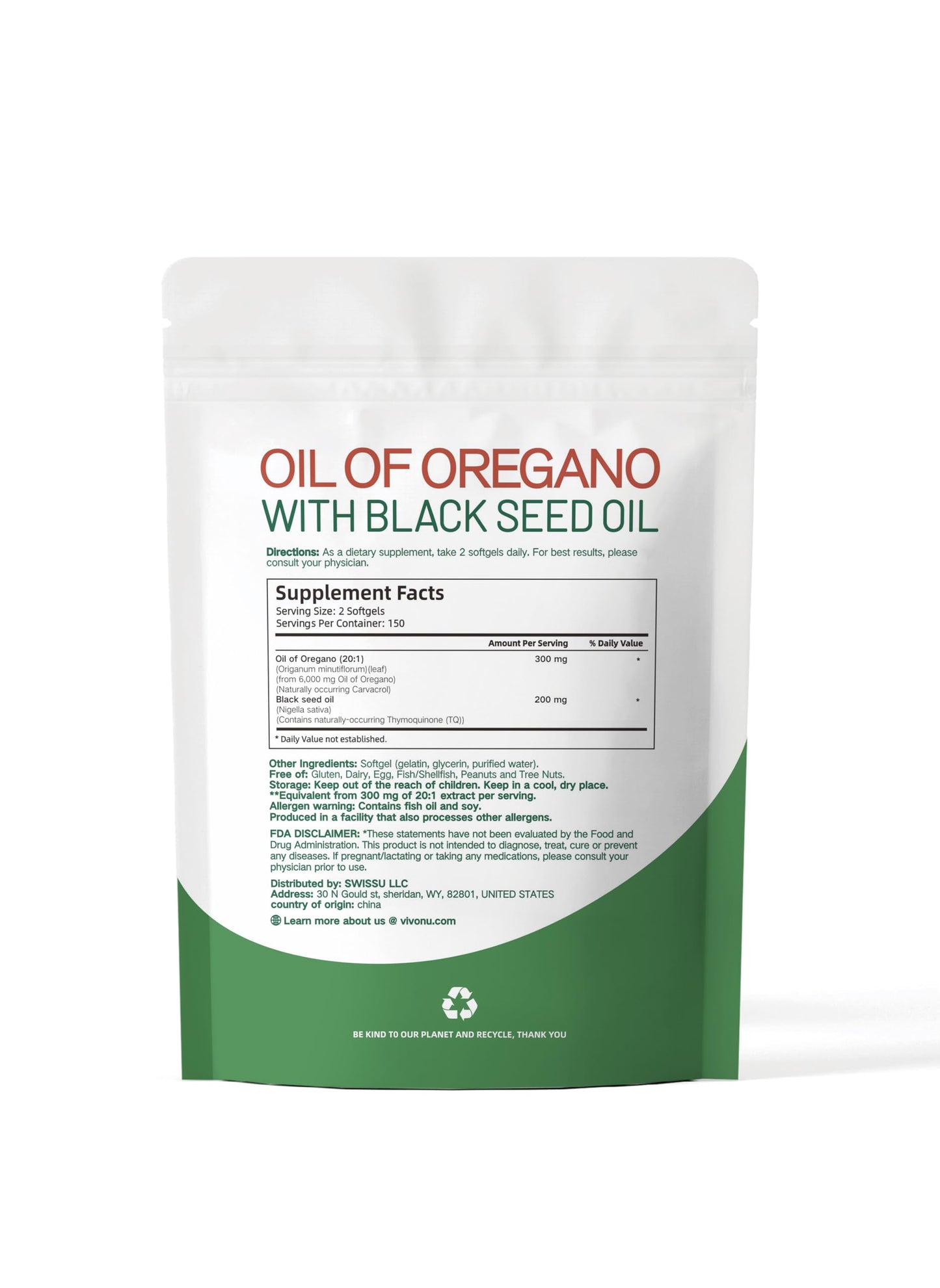 VivoNu Oil of Oregano with Black Seed Oil Capsules, 600 Count