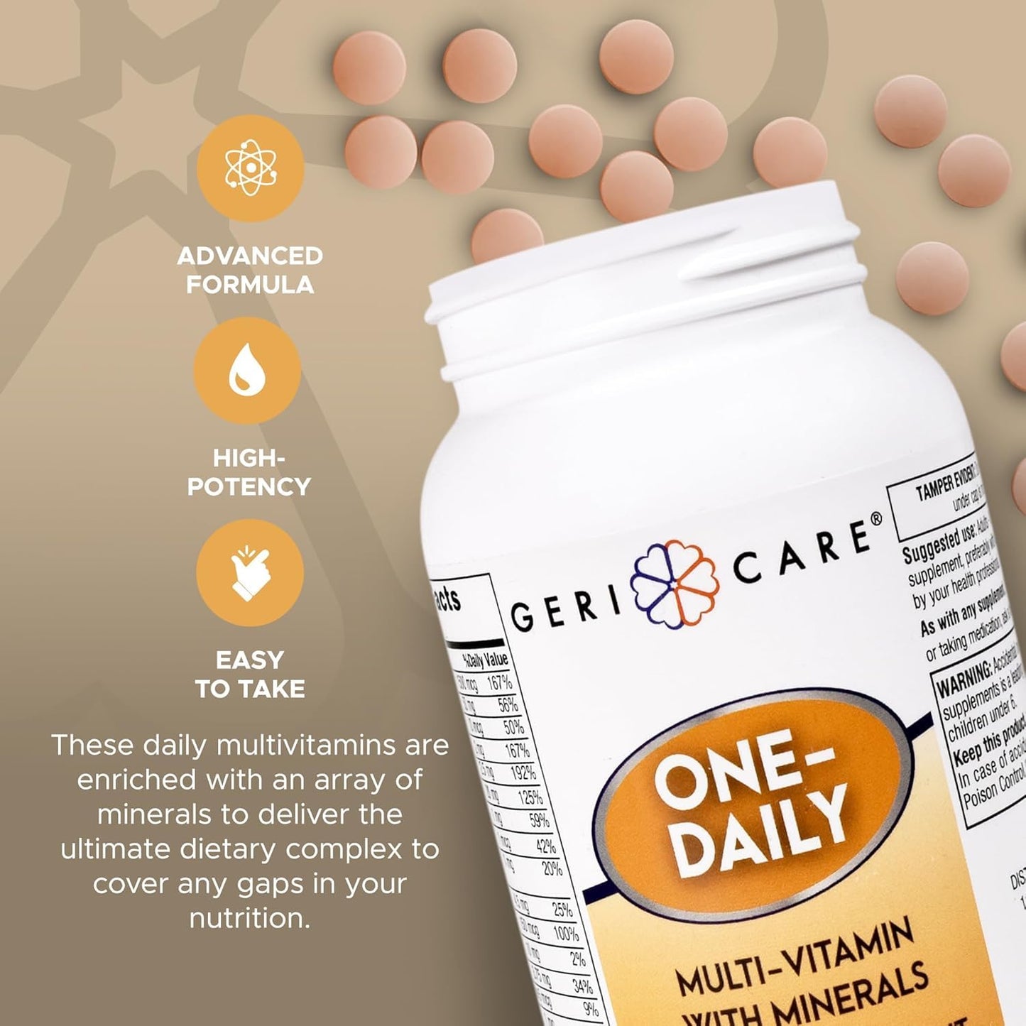 GeriCare One-Daily Multivitamins with Minerals for Men & Women Tablets, 1000 Count
