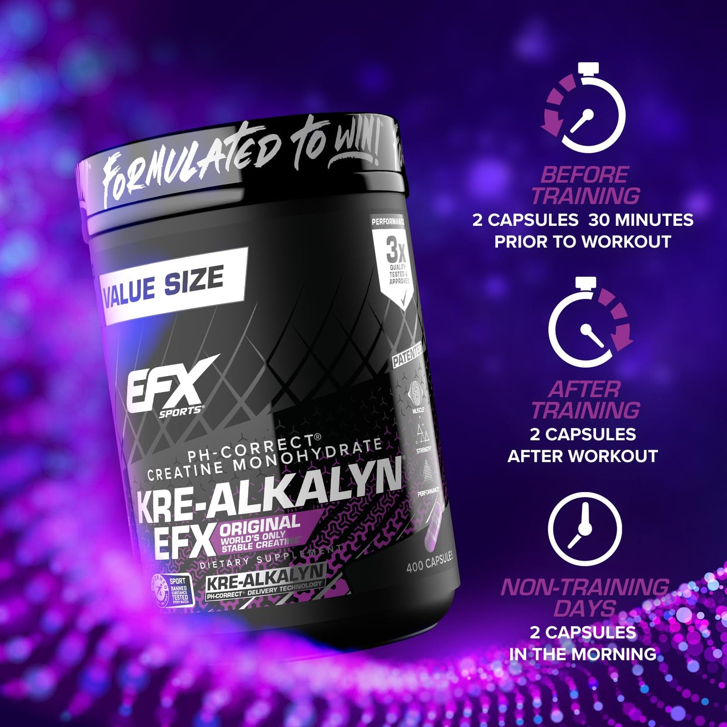 EFX Sports Kre-Alkalyn EFX Creatine Monohydrate Capsule, 400 Capsules