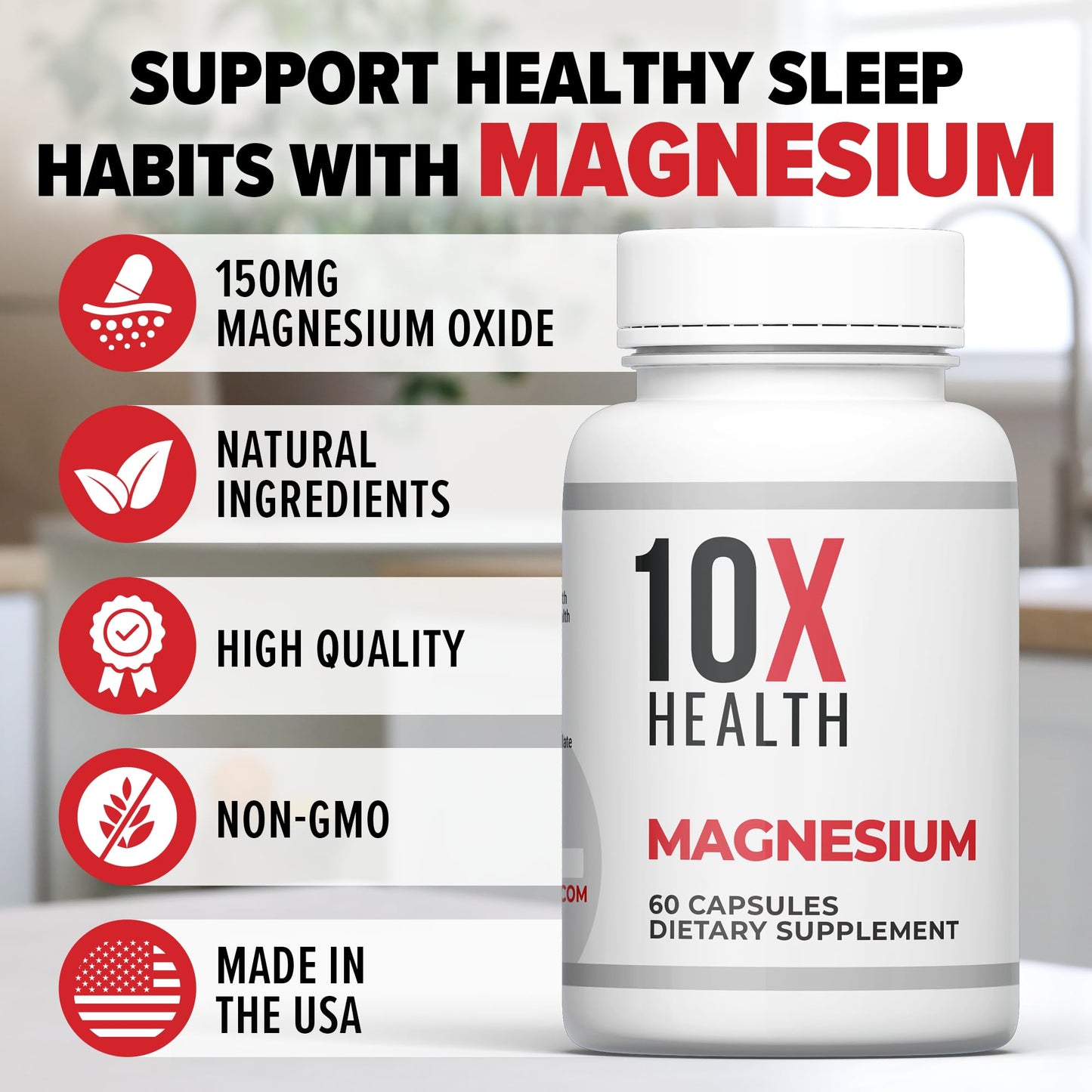 10X Health System Magnesium Oxide Supplement Capsule, 60 Count