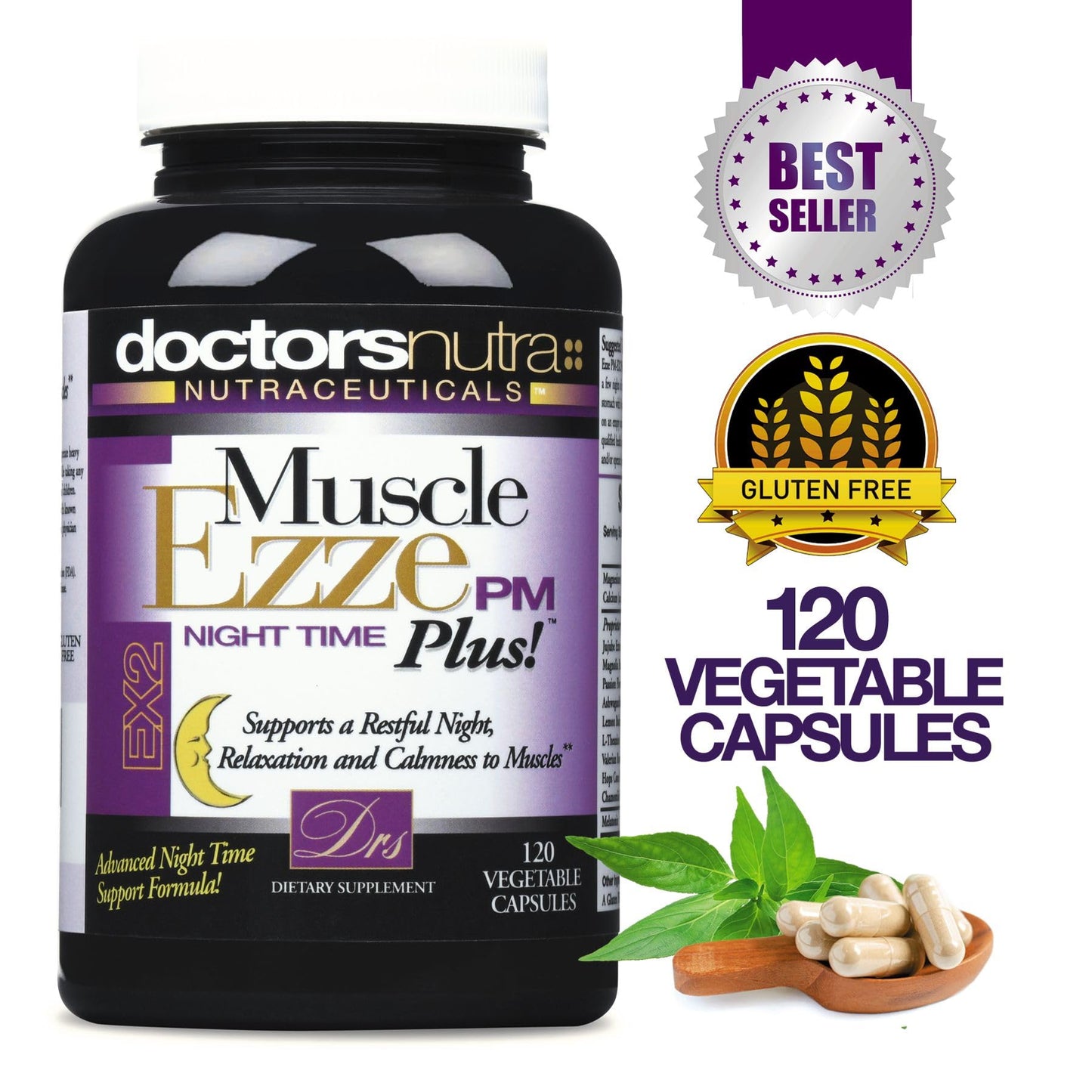 Doctors Nutra Nutraceuticals Muscle Ezze PM Plus 3,000mg Relaxant with Magnesium Glycinate Gluten Free, 120 Capsules