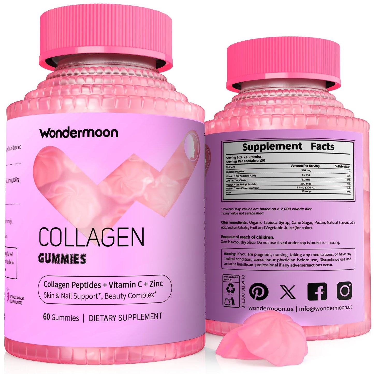 Wondermoon Women's Collagen Gummies with Vitamin C, Biotin & Zinc, 60 Gummies
