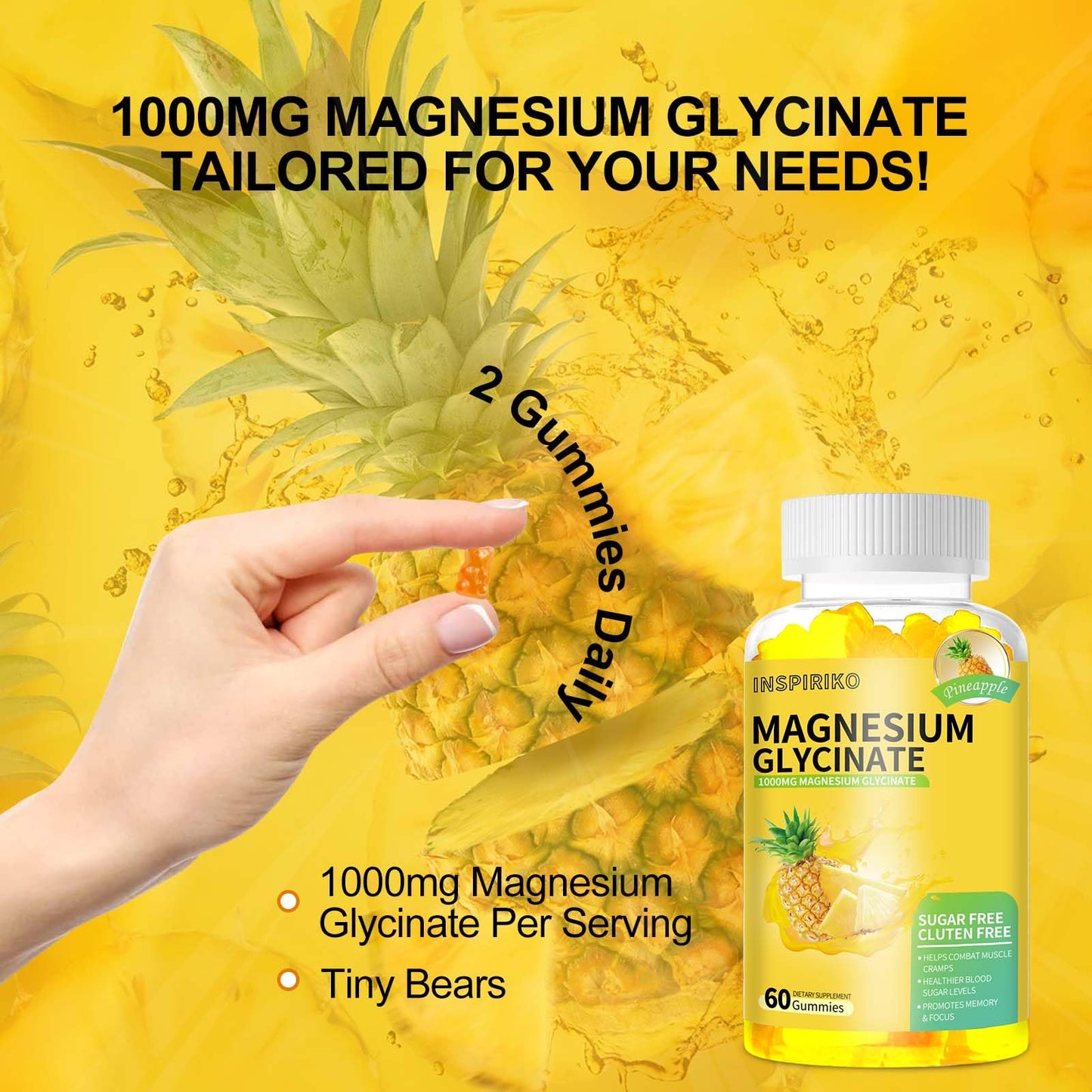 Inspiriko Magnesium Glycinate Gummies 1000mg, 60 Gummies
