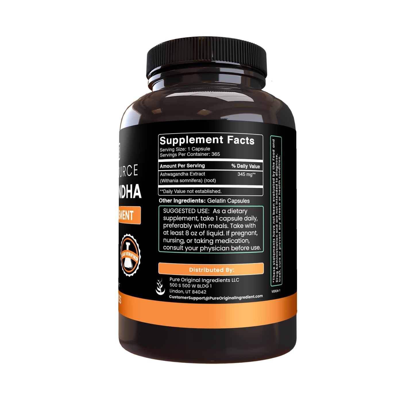 Pure Original Ingredients Ashwagandha Capsules 365
