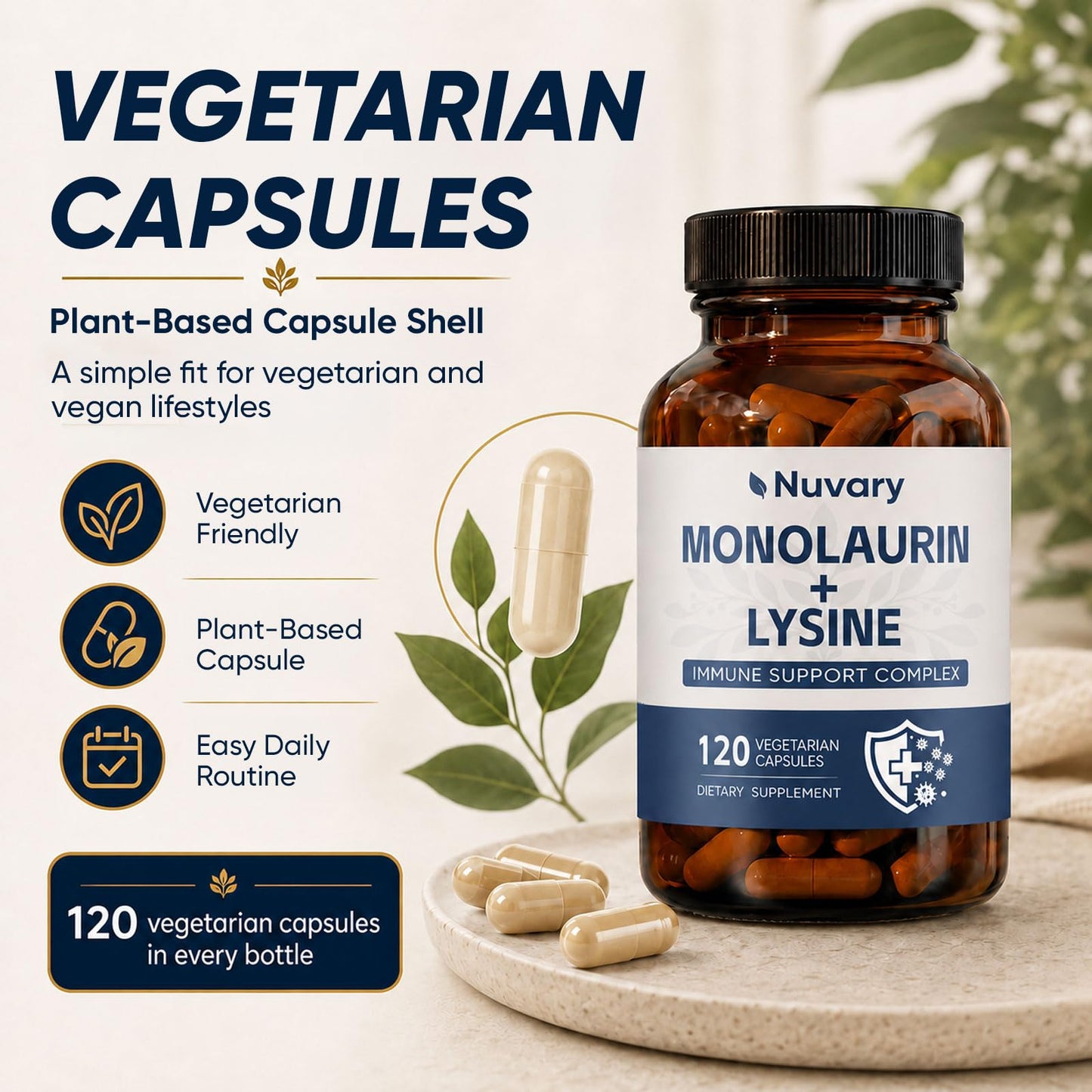 Nuvary Monolaurin Lysine Capsules, 120 Capsules